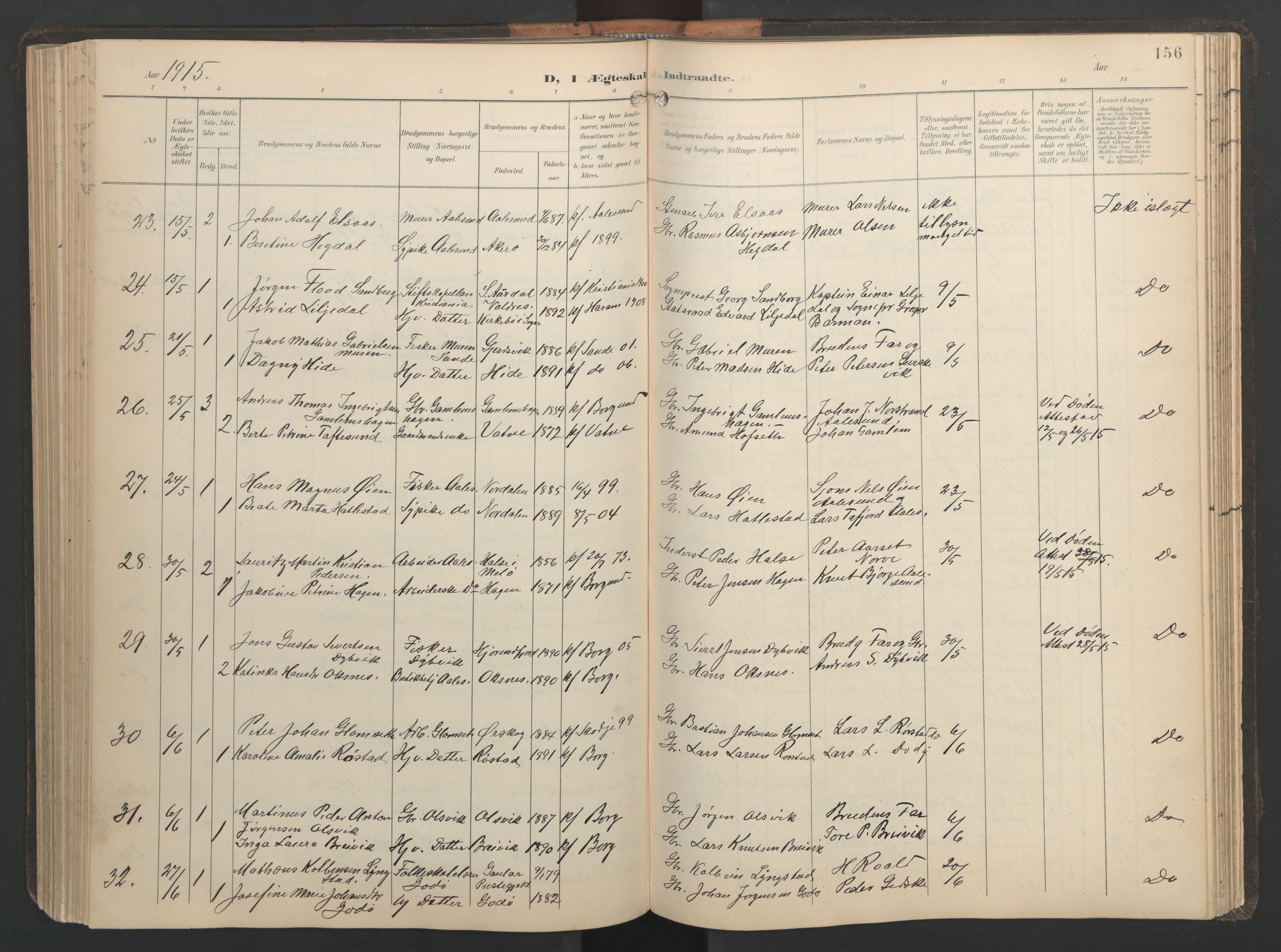 Ministerialprotokoller, klokkerbøker og fødselsregistre - Møre og Romsdal, AV/SAT-A-1454/528/L0433: Parish register (copy) no. 528C14, 1899-1922, p. 156