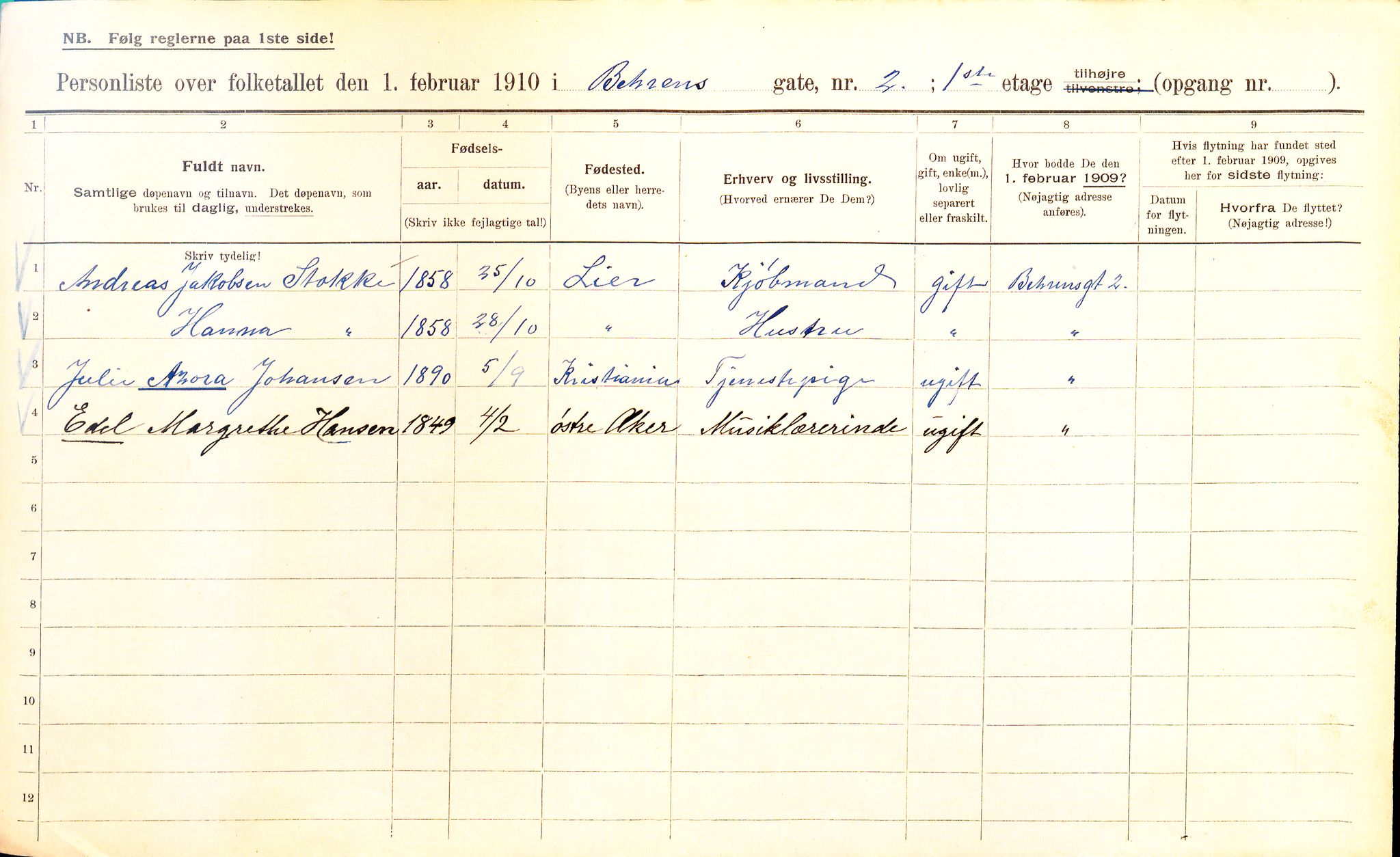 OBA, Municipal Census 1910 for Kristiania, 1910, p. 3228