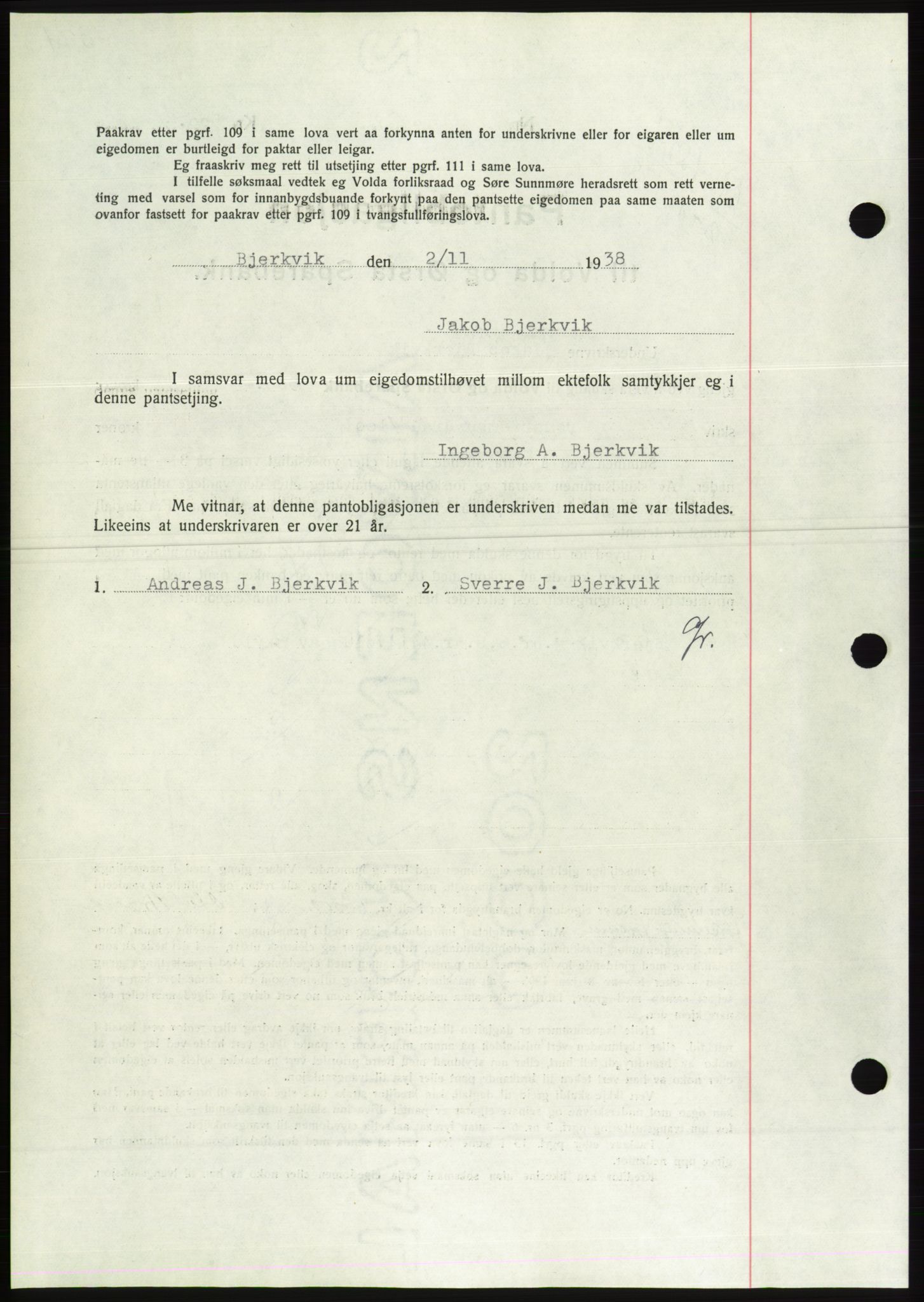 Søre Sunnmøre sorenskriveri, AV/SAT-A-4122/1/2/2C/L0066: Mortgage book no. 60, 1938-1938, Diary no: : 1524/1938