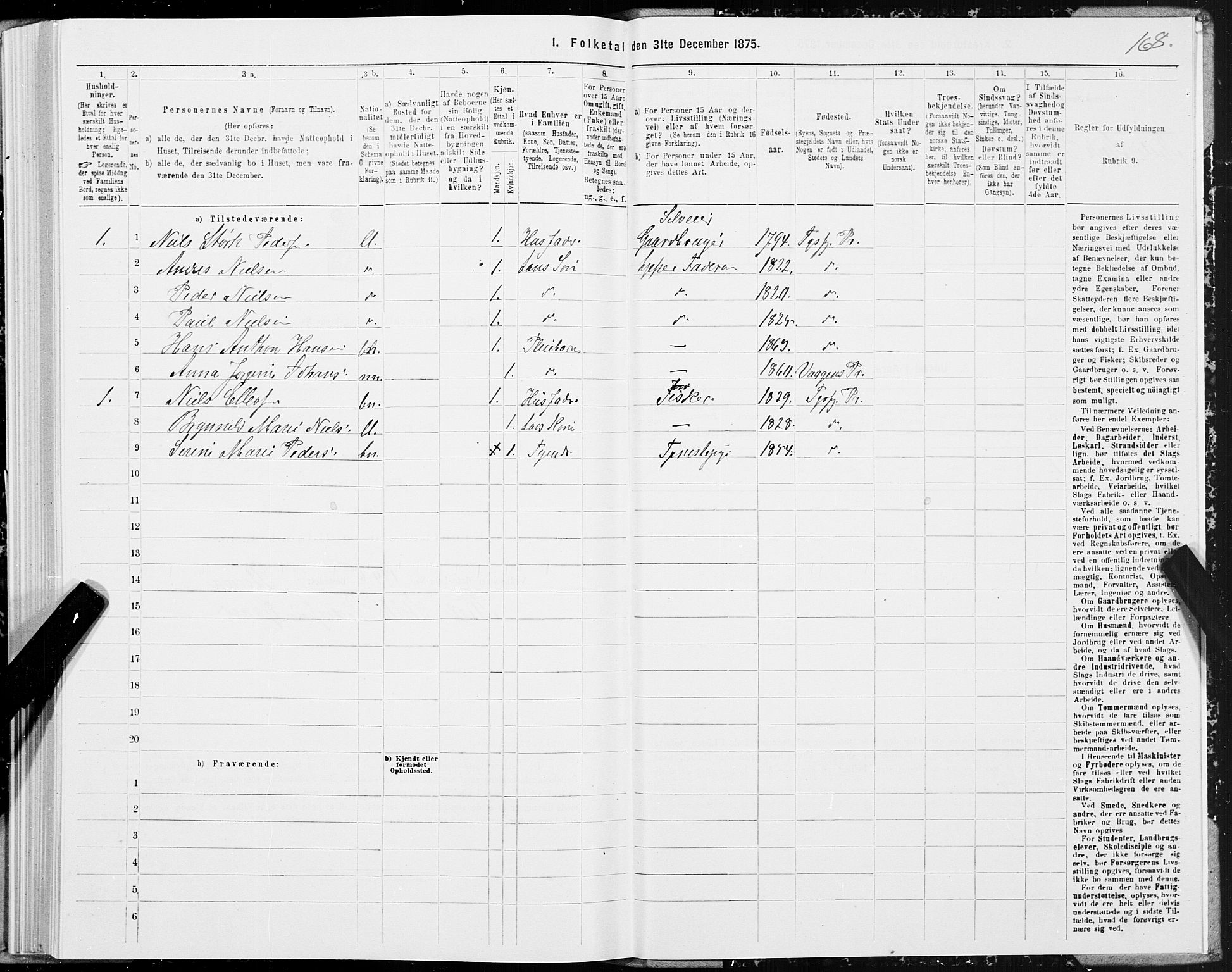 SAT, 1875 census for 1850P Tysfjord, 1875, p. 1168