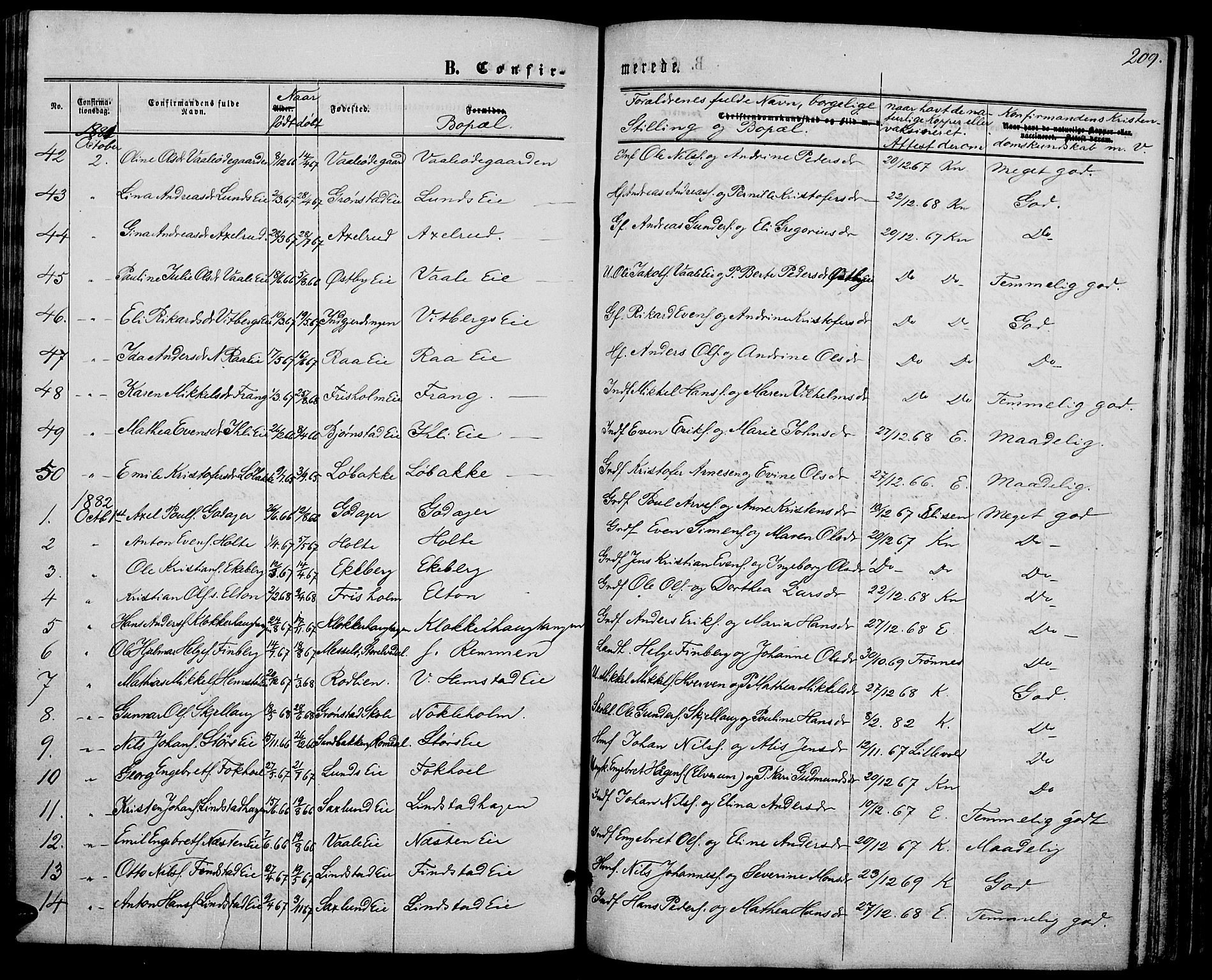 Stange prestekontor, SAH/PREST-002/L/L0006: Parish register (copy) no. 6, 1864-1882, p. 209