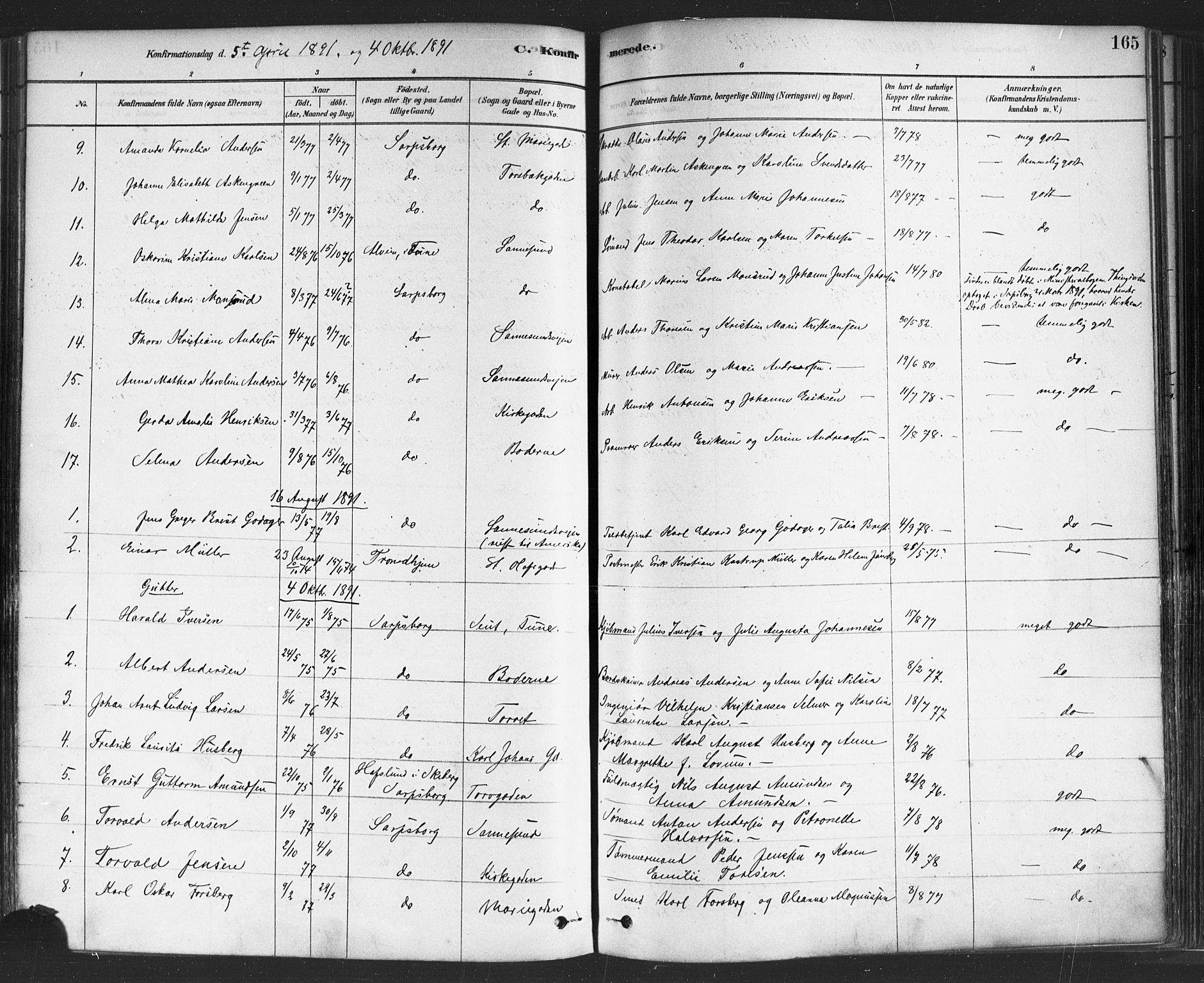 Sarpsborg prestekontor Kirkebøker, AV/SAO-A-2006/F/Fa/L0003: Parish register (official) no. 3, 1878-1891, p. 165