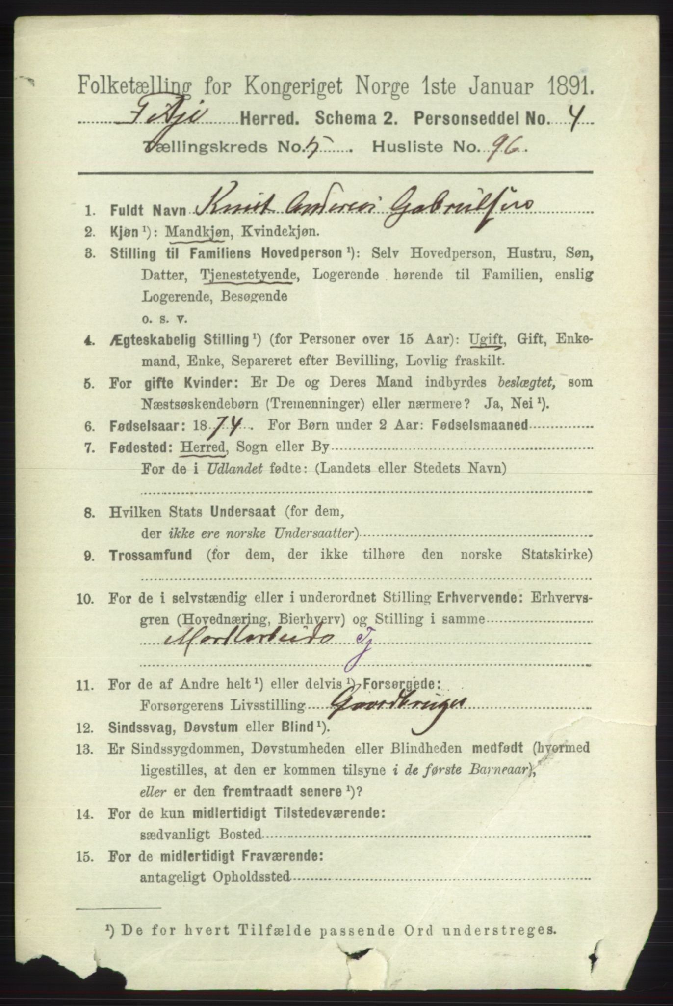 RA, 1891 census for 1222 Fitjar, 1891, p. 2316