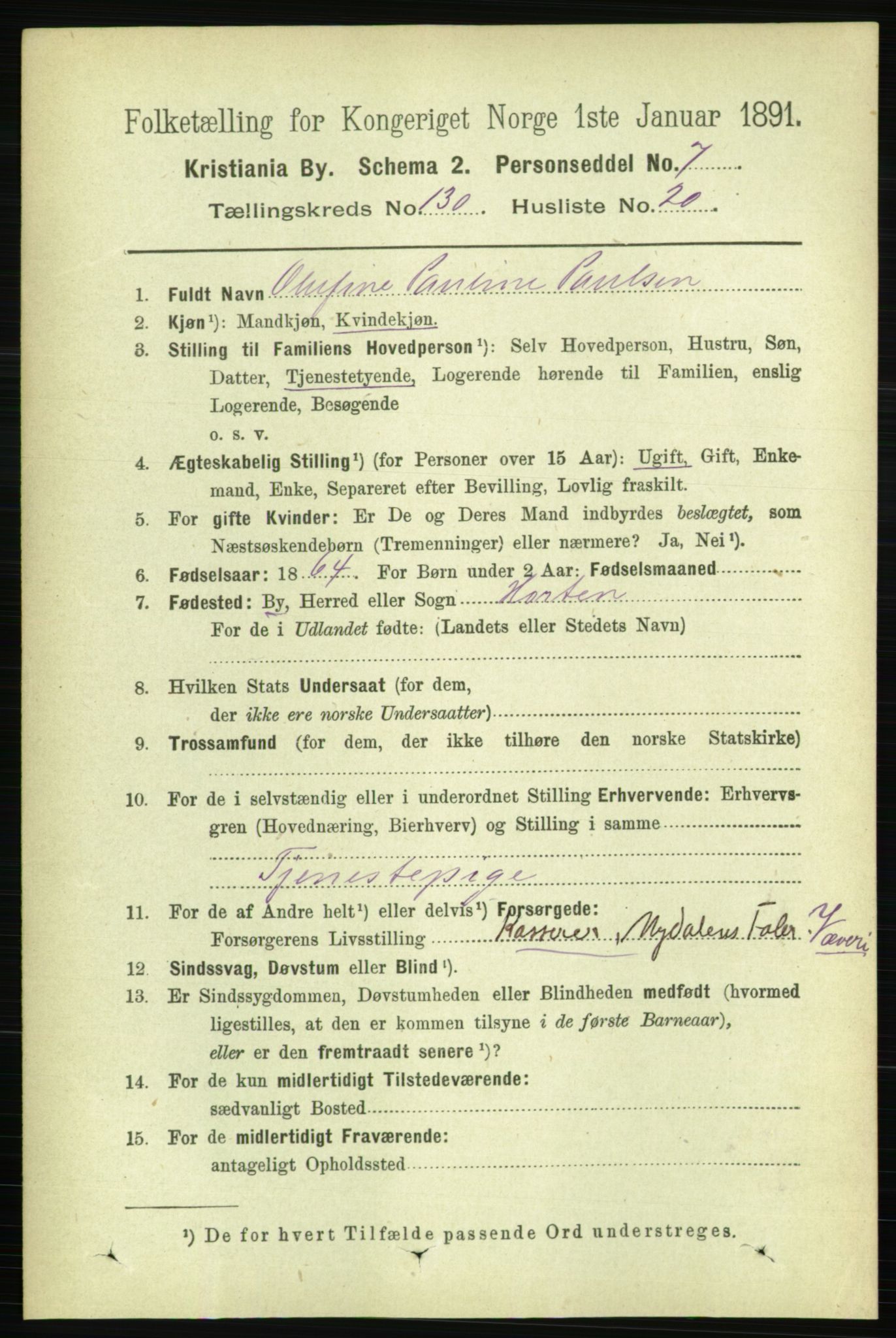 RA, 1891 census for 0301 Kristiania, 1891, p. 70496