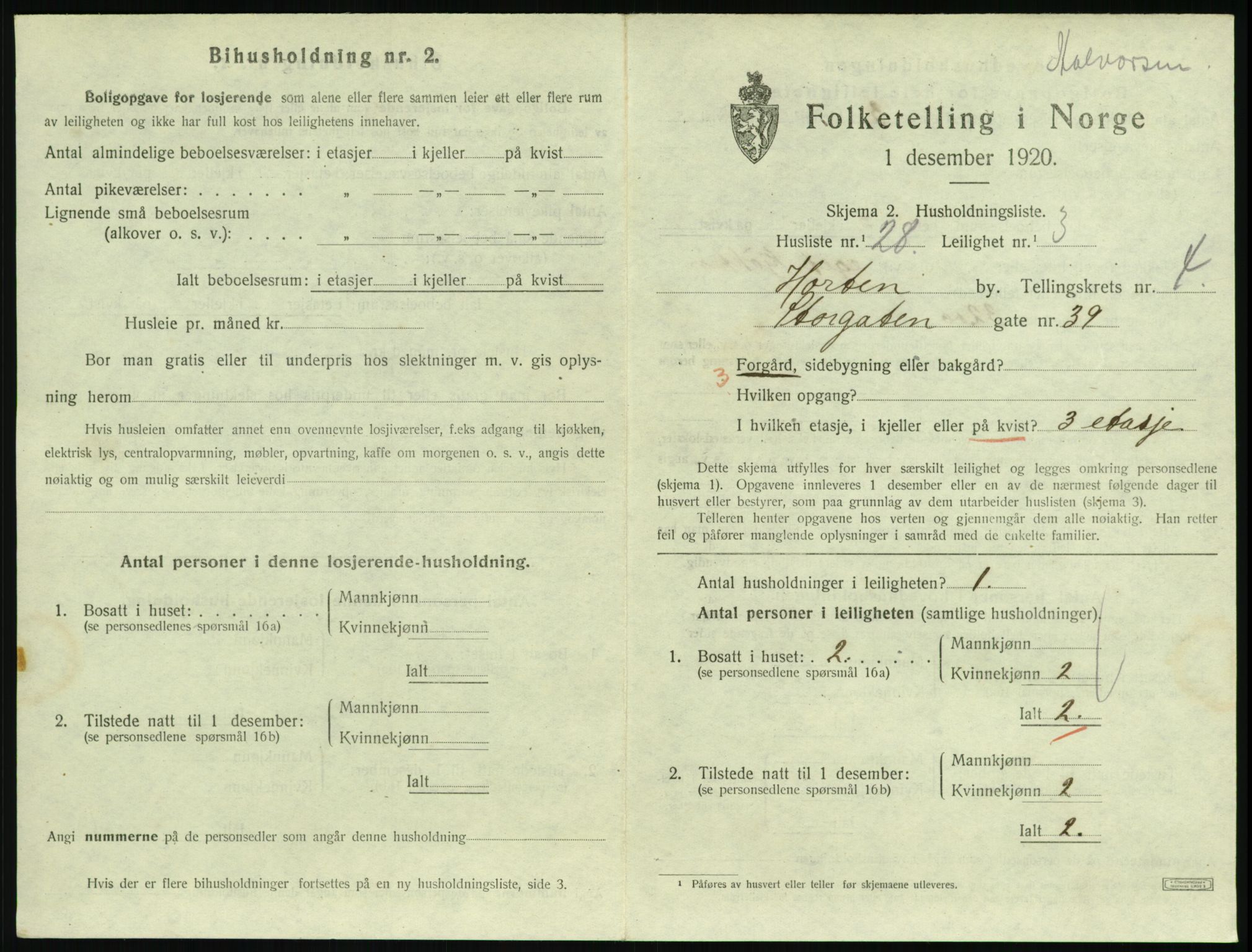 SAKO, 1920 census for Horten, 1920, p. 4939