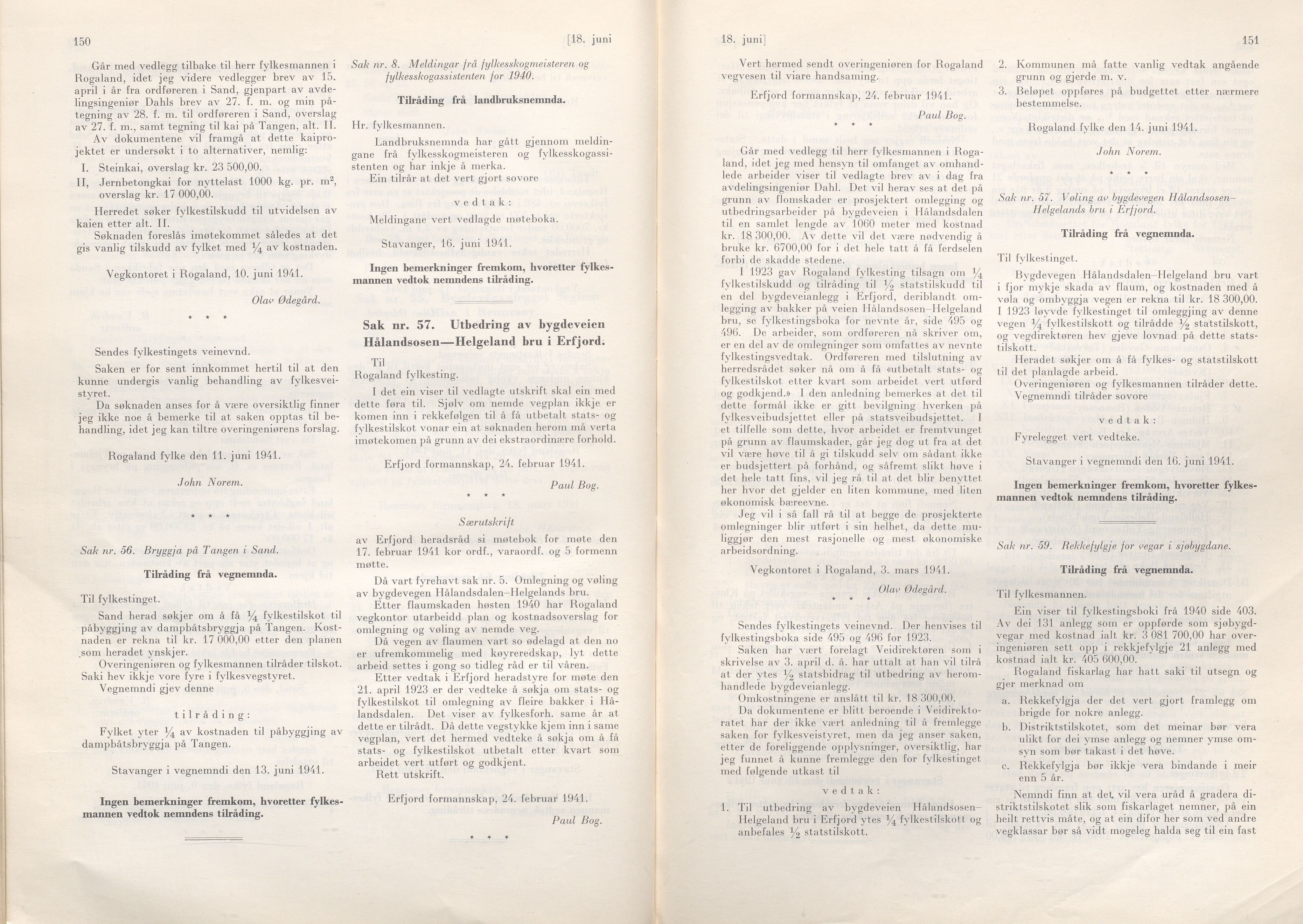 Rogaland fylkeskommune - Fylkesrådmannen , IKAR/A-900/A/Aa/Aaa/L0060: Møtebok , 1941, p. 150-151