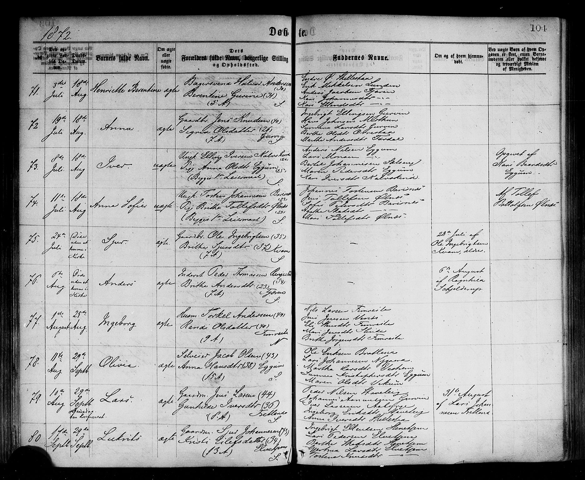 Sogndal sokneprestembete, AV/SAB-A-81301/H/Haa/Haaa/L0014: Parish register (official) no. A 14, 1864-1877, p. 104