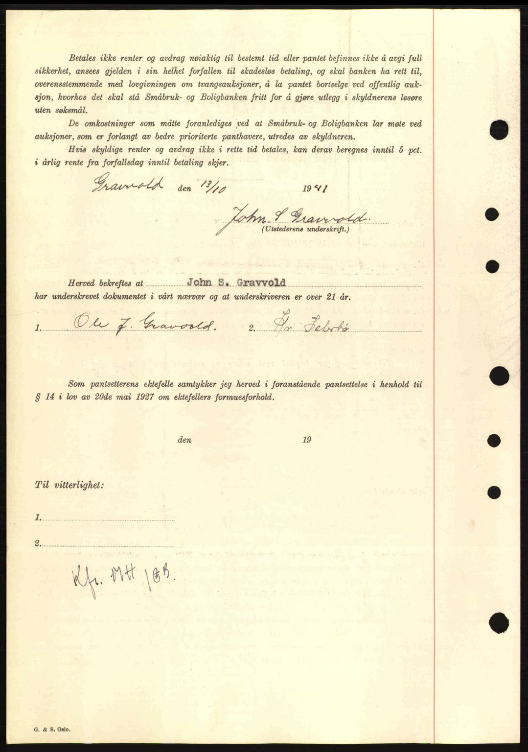 Nordmøre sorenskriveri, AV/SAT-A-4132/1/2/2Ca: Mortgage book no. B88, 1941-1942, Diary no: : 1943/1941