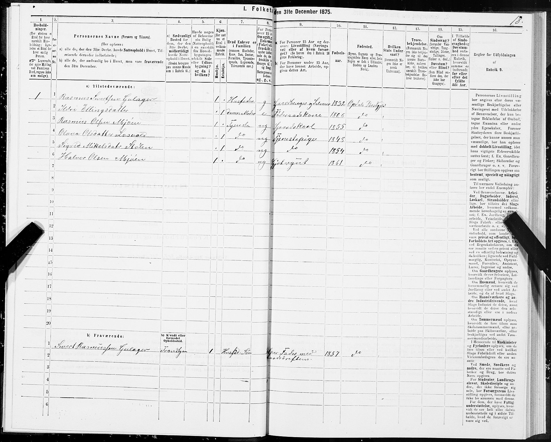 SAT, 1875 census for 1634P Oppdal, 1875, p. 6018