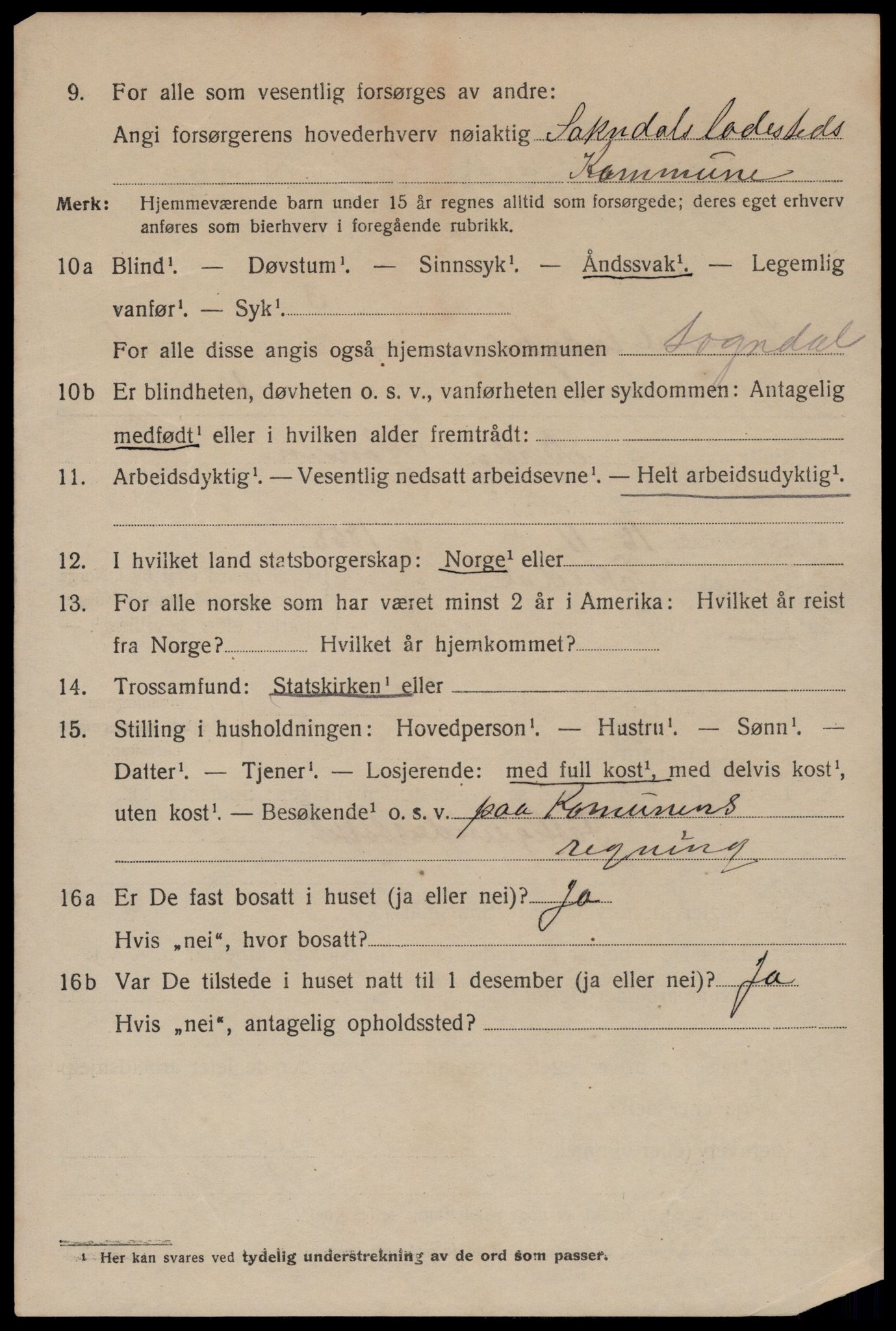 SAST, 1920 census for Sokndal town, 1920, p. 418