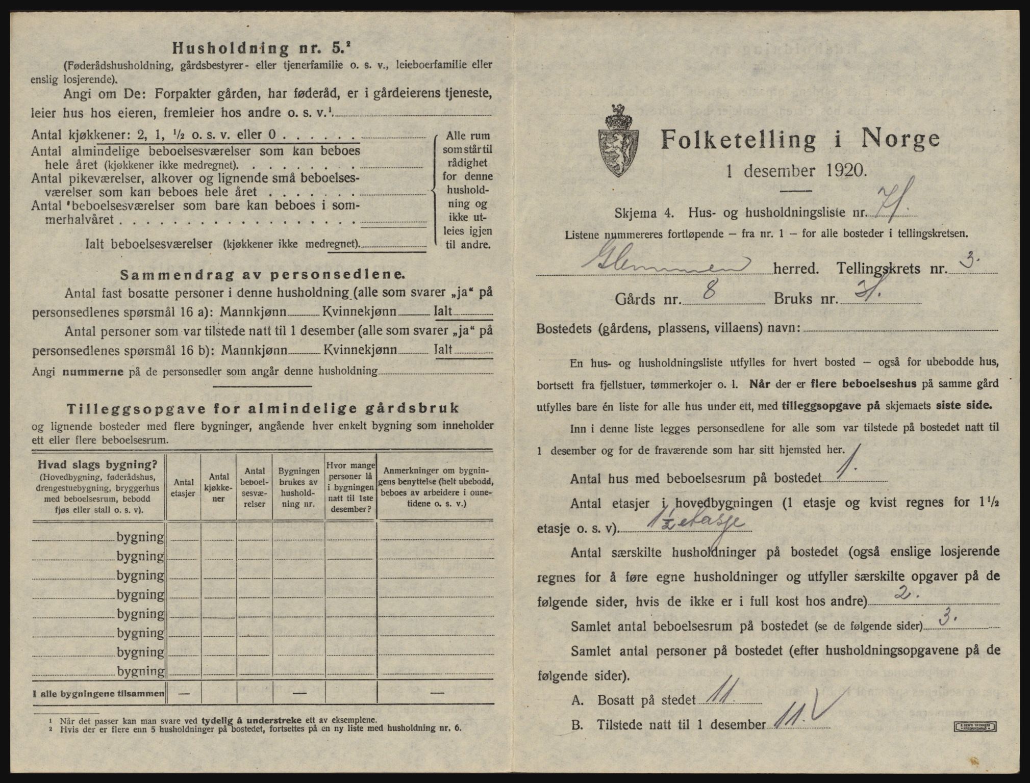 SAO, 1920 census for Glemmen, 1920, p. 591