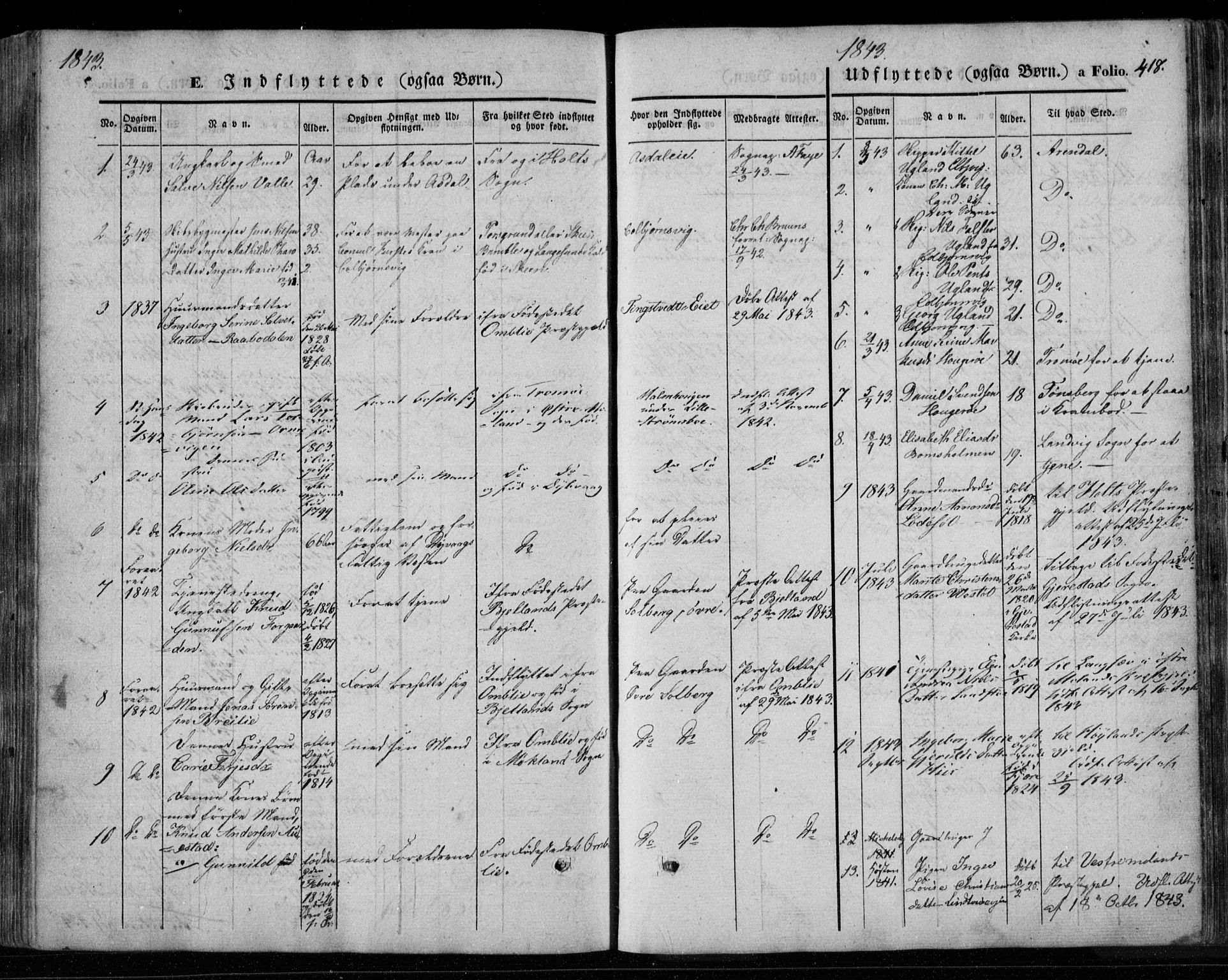 Øyestad sokneprestkontor, AV/SAK-1111-0049/F/Fa/L0014: Parish register (official) no. A 14, 1843-1856, p. 418