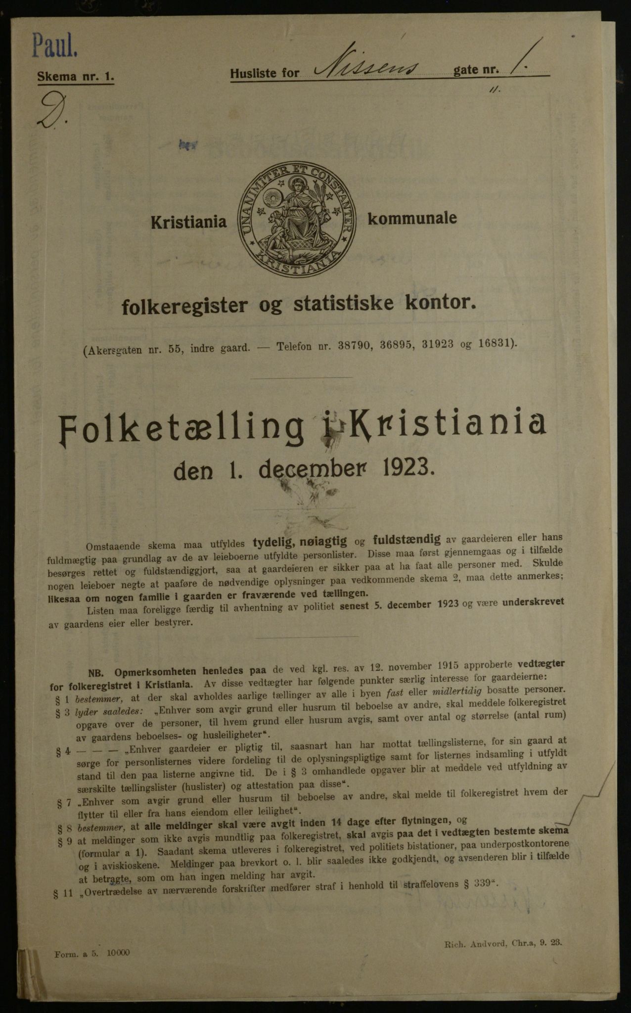 OBA, Municipal Census 1923 for Kristiania, 1923, p. 78294