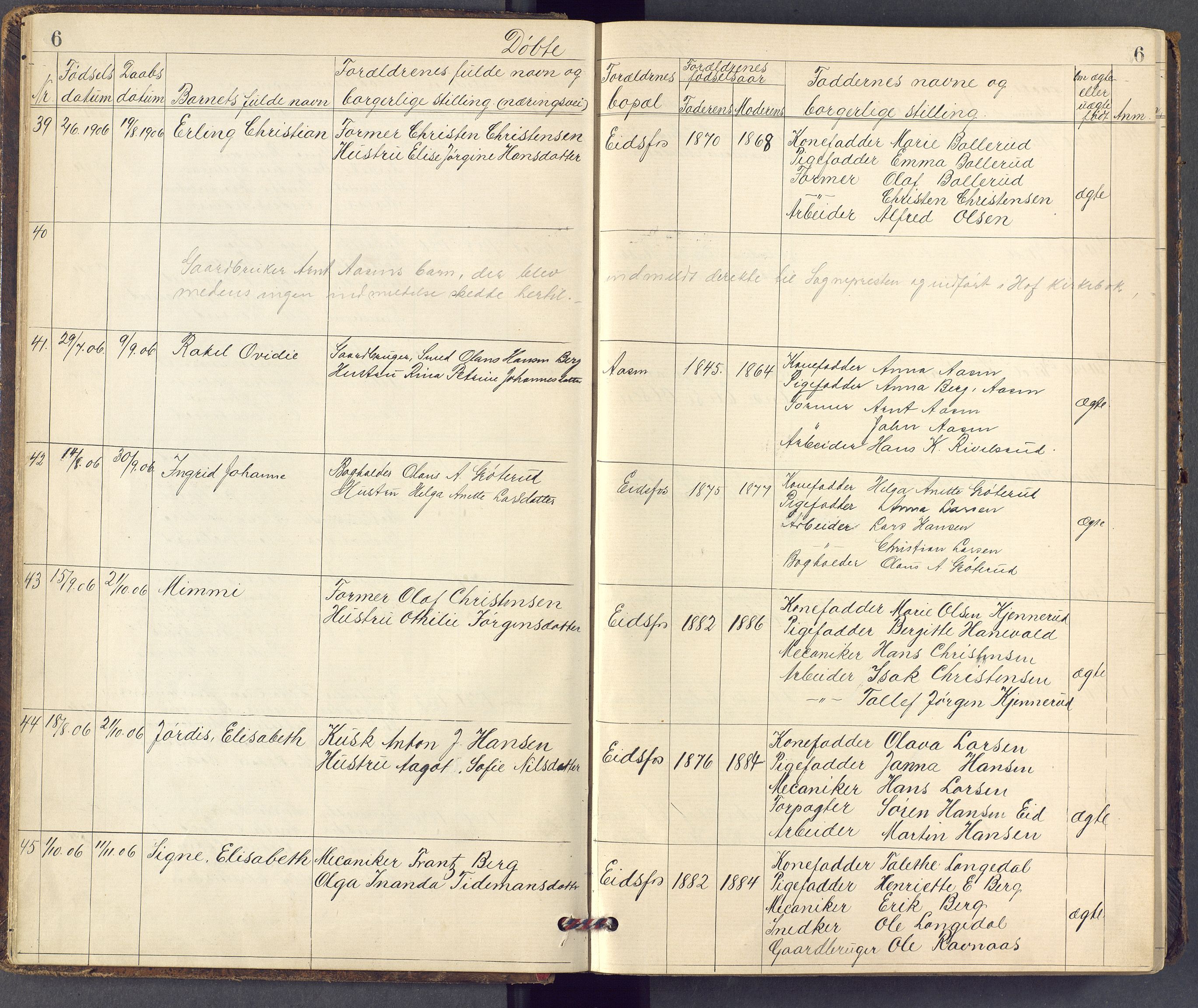 Hof kirkebøker, AV/SAKO-A-64/F/Fc/L0001: Parish register (official) no. III 1, 1904-1983, p. 6