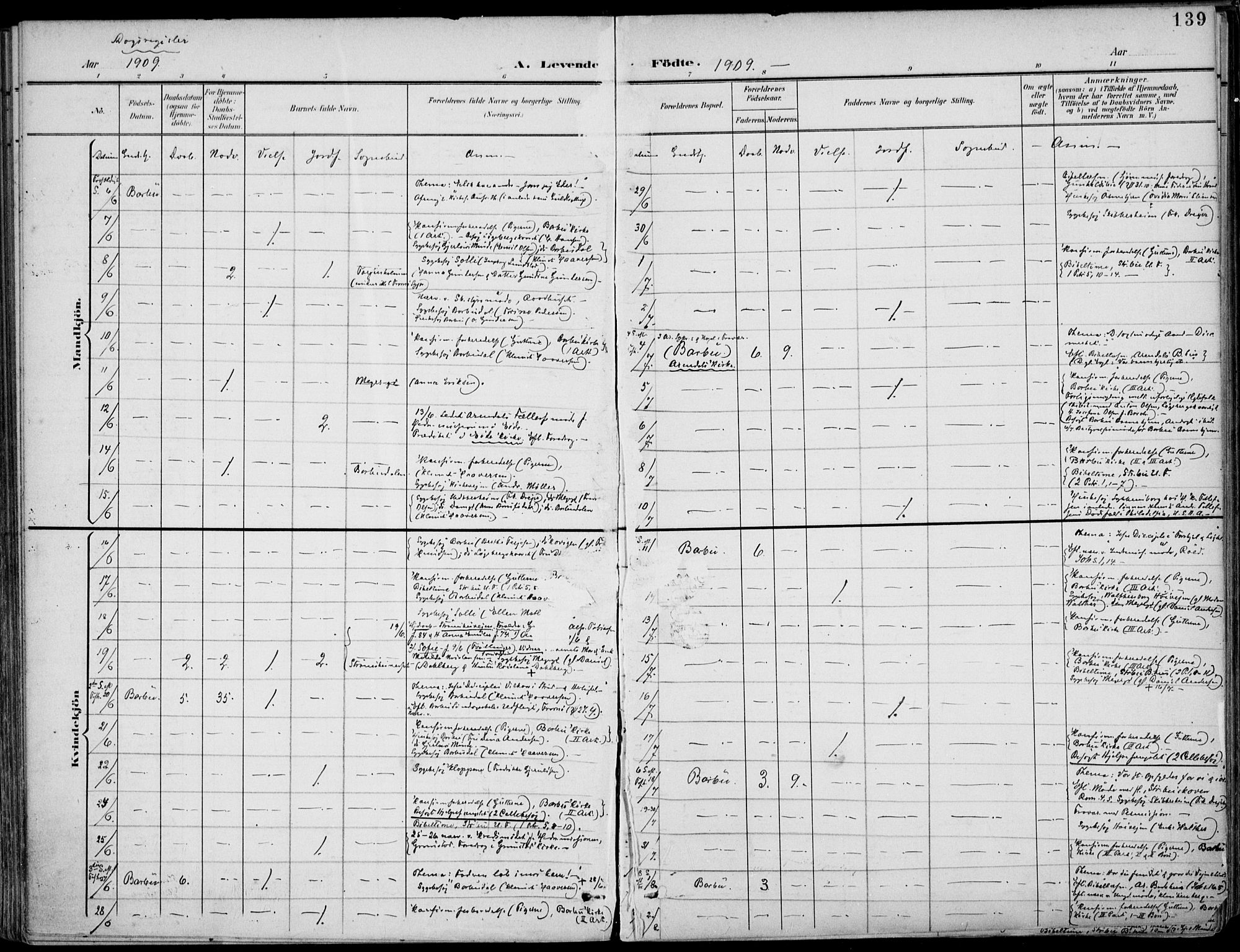 Barbu sokneprestkontor, AV/SAK-1111-0003/F/Fa/L0005: Parish register (official) no. A 5, 1899-1909, p. 139