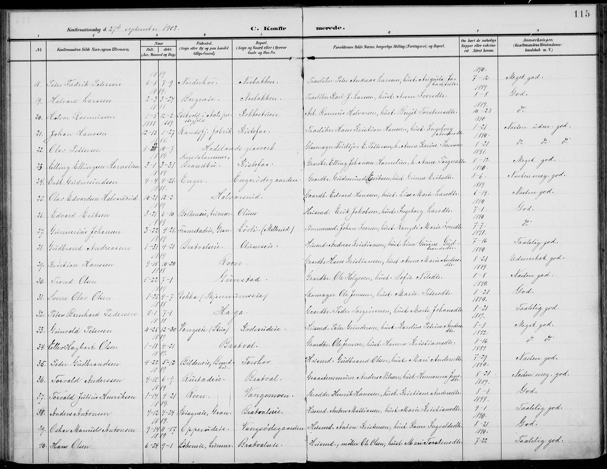 Jevnaker prestekontor, SAH/PREST-116/H/Ha/Haa/L0011: Parish register (official) no. 11, 1902-1913, p. 115