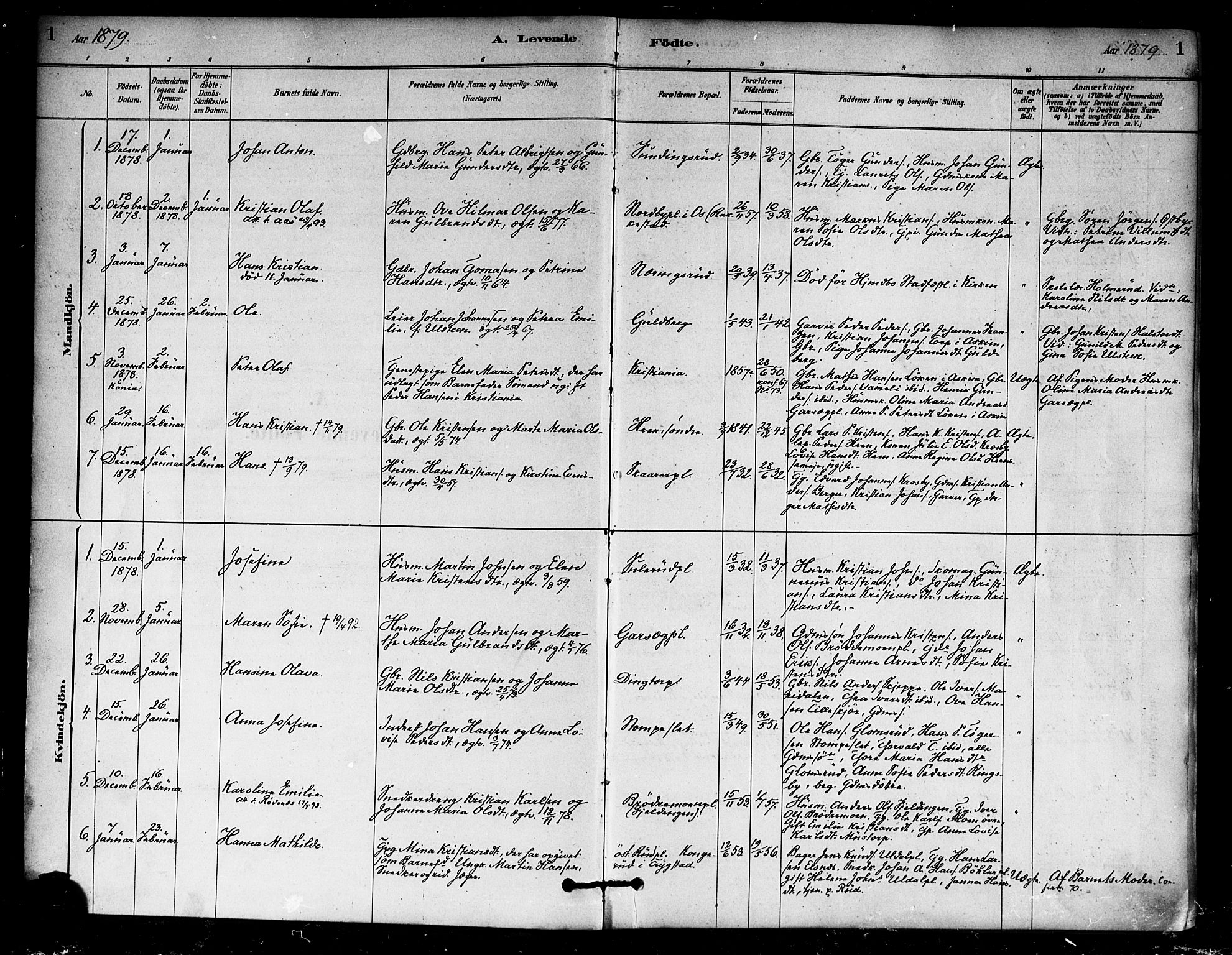 Eidsberg prestekontor Kirkebøker, SAO/A-10905/F/Fa/L0012: Parish register (official) no. I 12, 1879-1901, p. 1