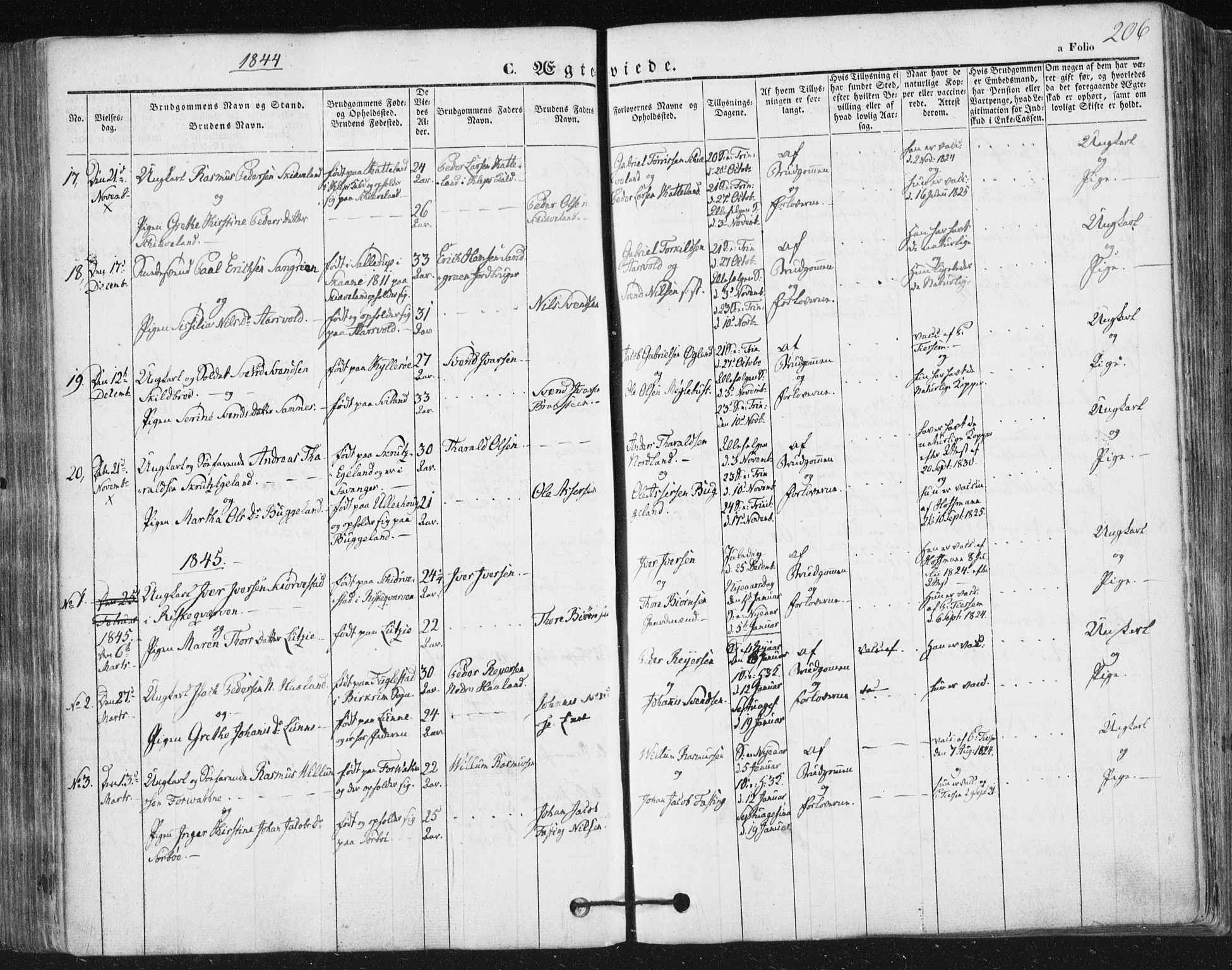 Høyland sokneprestkontor, SAST/A-101799/001/30BA/L0008: Parish register (official) no. A 8, 1841-1856, p. 206
