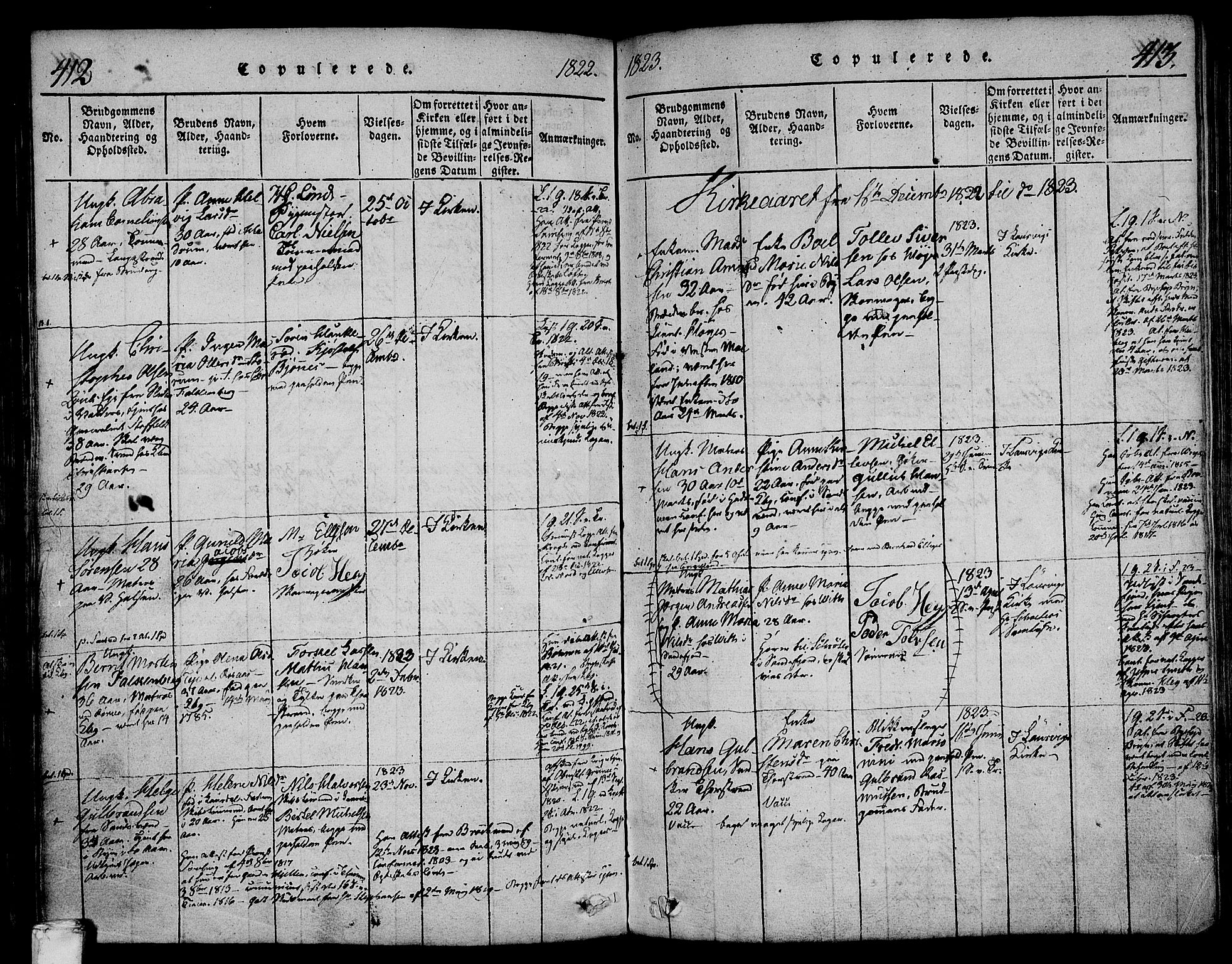 Larvik kirkebøker, SAKO/A-352/F/Fa/L0001: Parish register (official) no. I 1, 1814-1825, p. 412-413