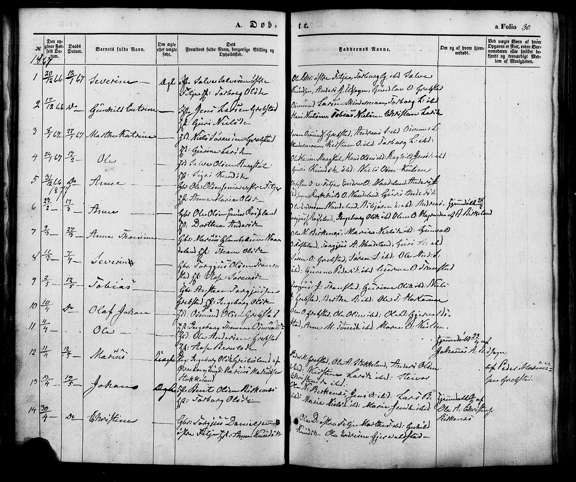 Søgne sokneprestkontor, AV/SAK-1111-0037/F/Fa/Faa/L0002: Parish register (official) no. A 2, 1854-1882, p. 30