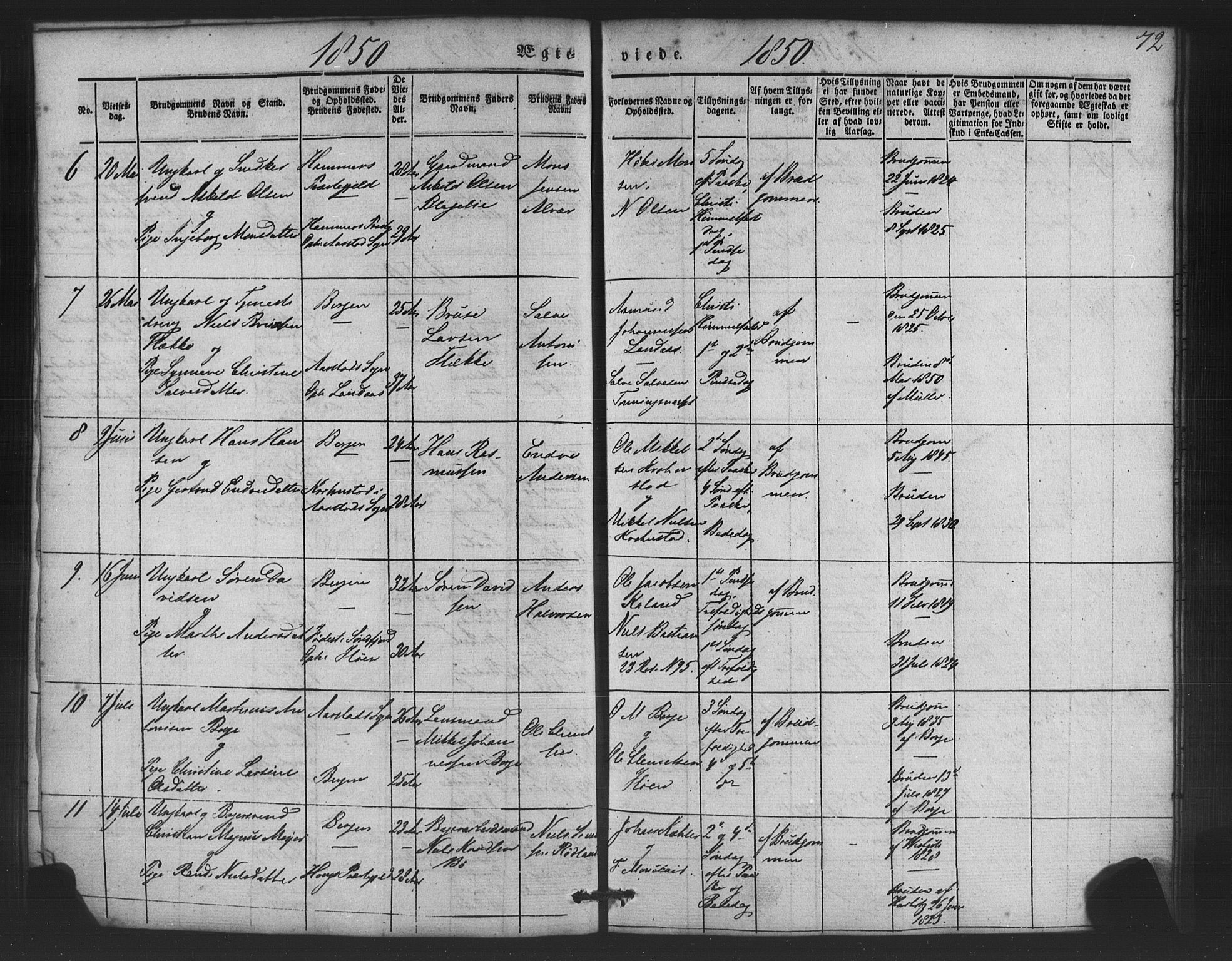 St. Jørgens hospital og Årstad sokneprestembete, AV/SAB-A-99934: Parish register (copy) no. A 5, 1844-1871, p. 72