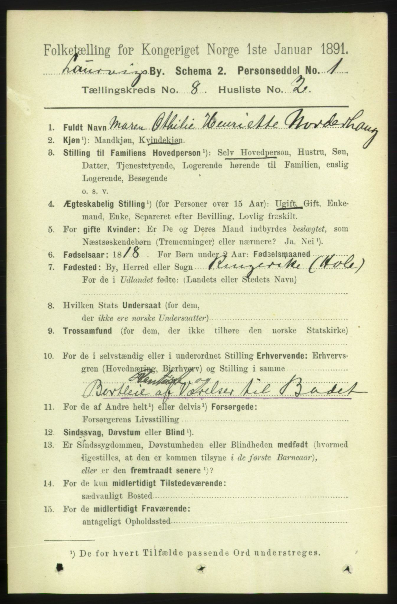 RA, 1891 census for 0707 Larvik, 1891, p. 7823