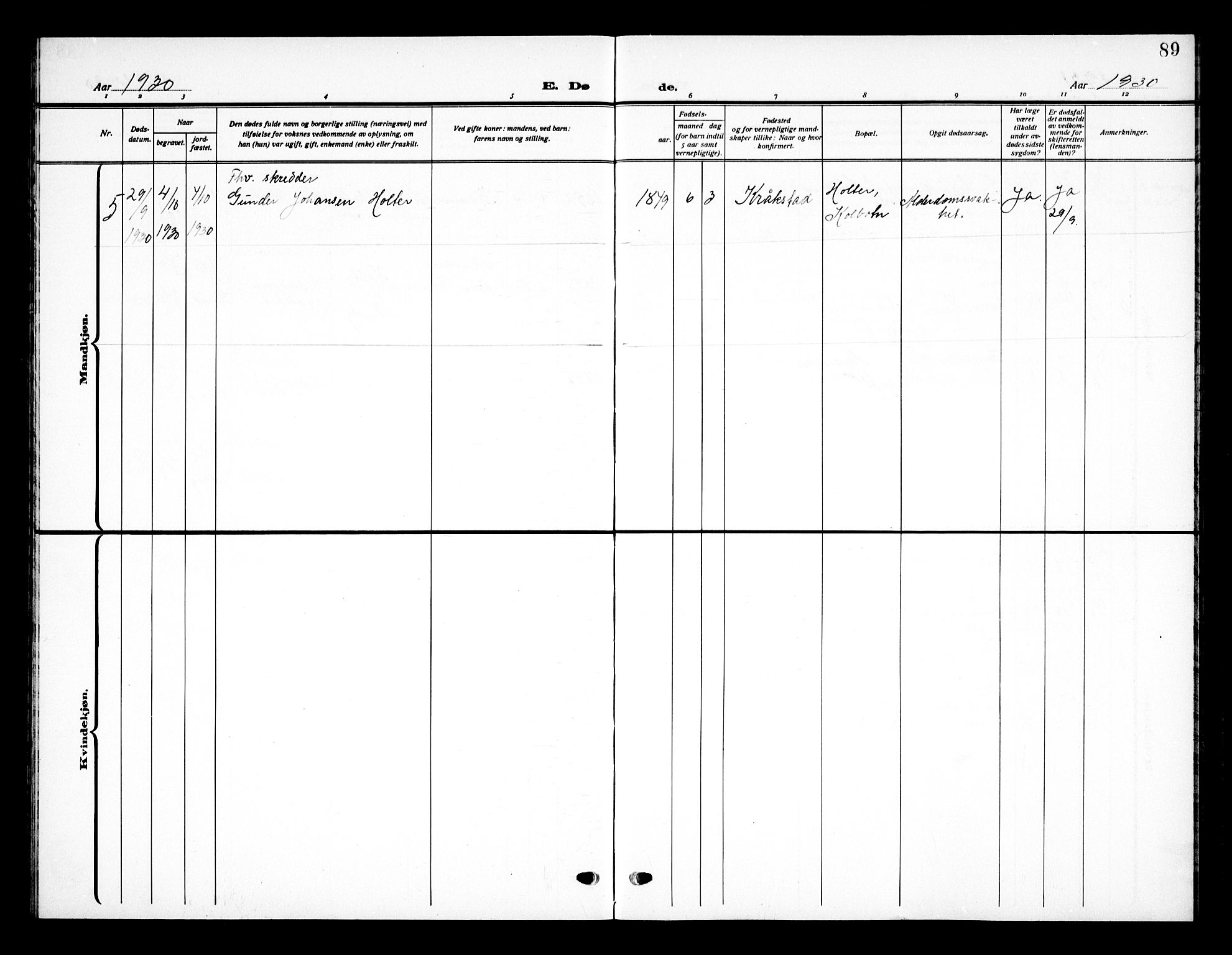 Ås prestekontor Kirkebøker, AV/SAO-A-10894/G/Gb/L0002: Parish register (copy) no. II 2, 1921-1936, p. 89