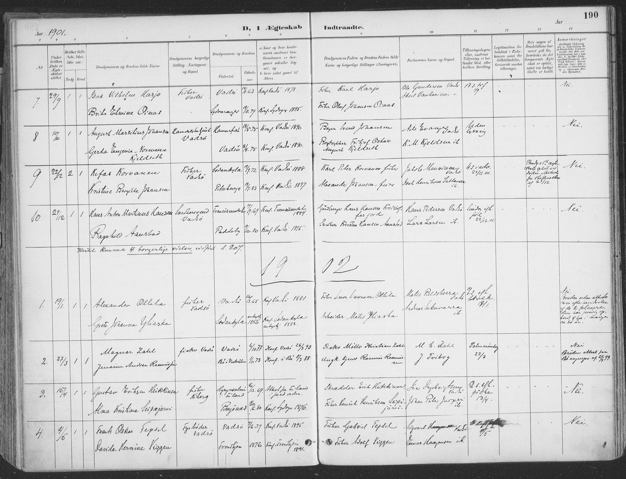 Vadsø sokneprestkontor, SATØ/S-1325/H/Ha/L0007kirke: Parish register (official) no. 7, 1896-1916, p. 190
