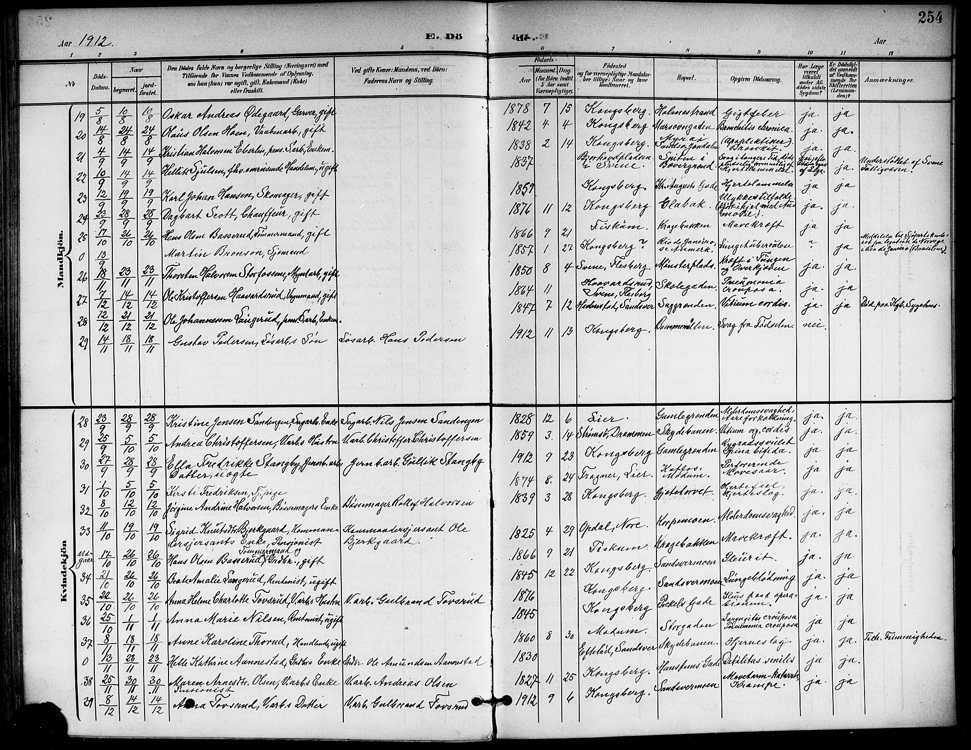 Kongsberg kirkebøker, AV/SAKO-A-22/G/Ga/L0007: Parish register (copy) no. 7, 1901-1915, p. 254