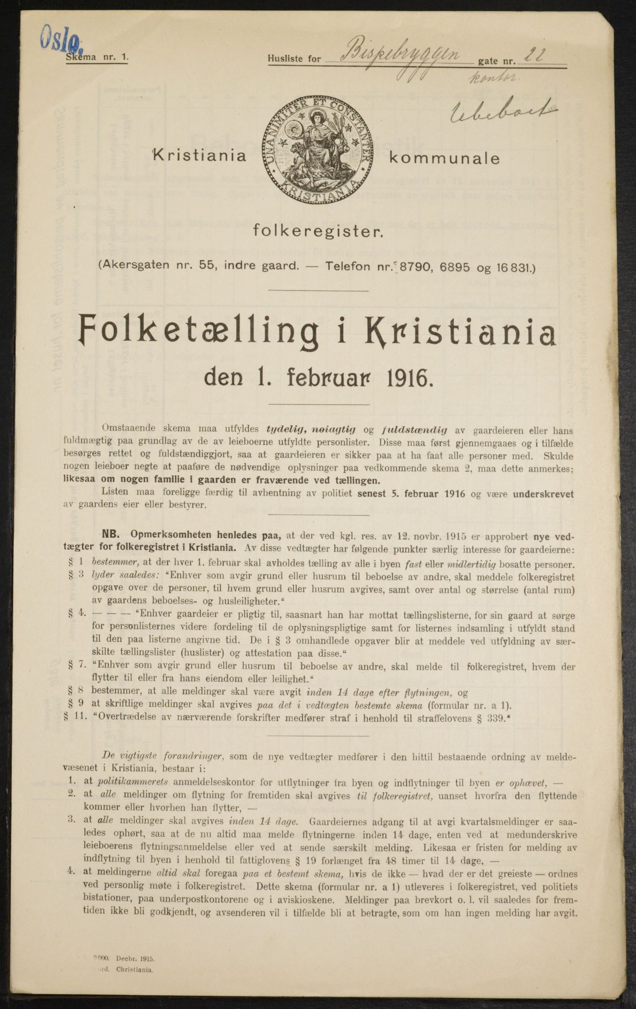 OBA, Municipal Census 1916 for Kristiania, 1916, p. 5413