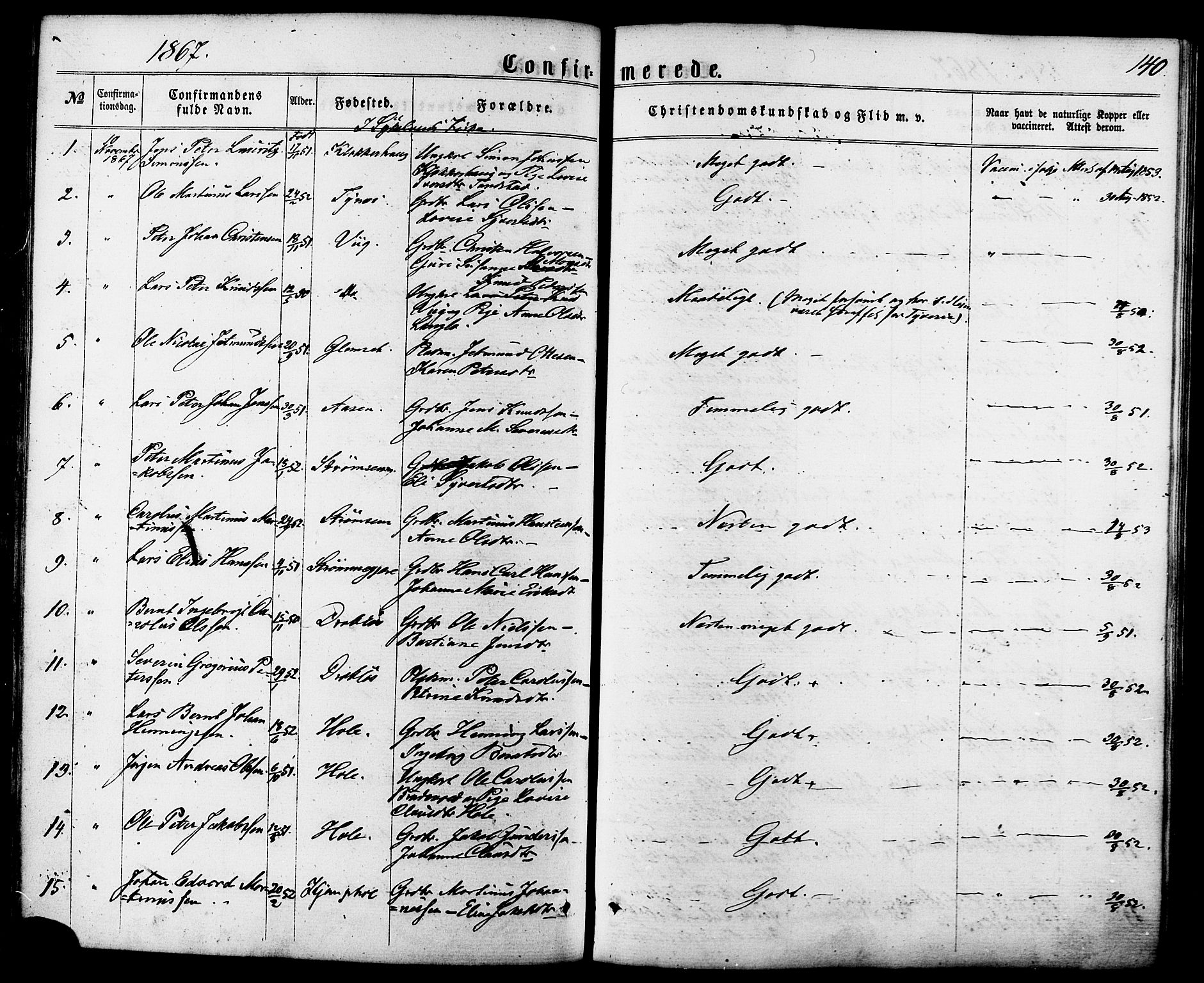 Ministerialprotokoller, klokkerbøker og fødselsregistre - Møre og Romsdal, SAT/A-1454/522/L0314: Parish register (official) no. 522A09, 1863-1877, p. 140