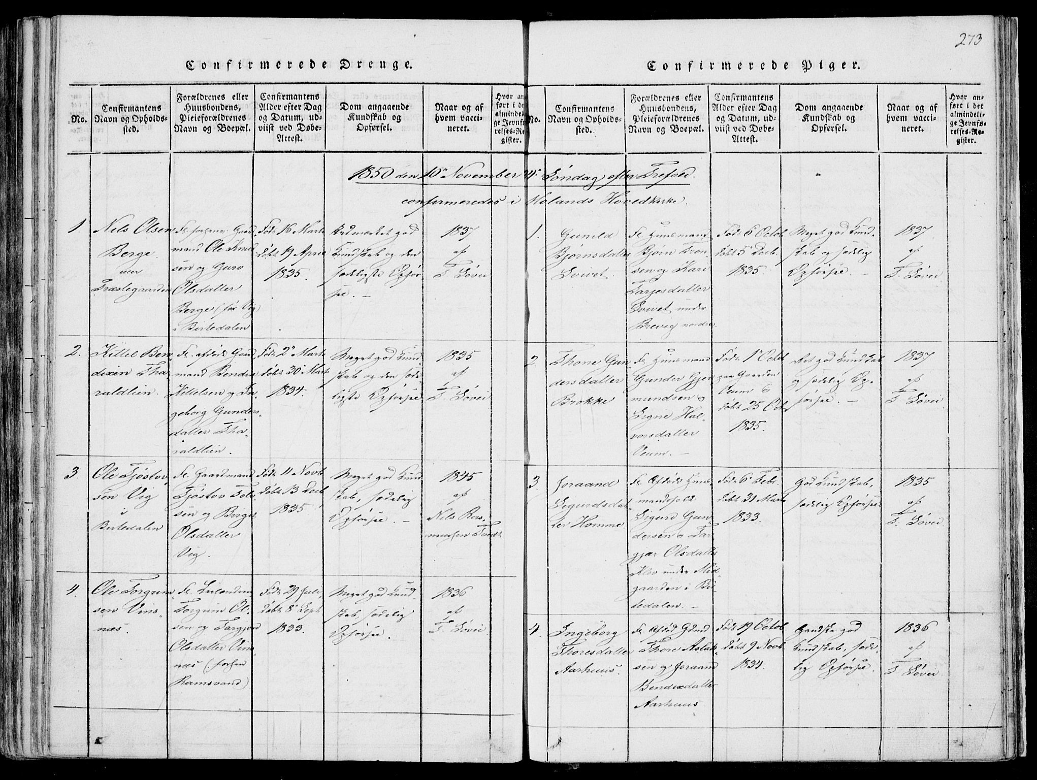 Fyresdal kirkebøker, SAKO/A-263/F/Fa/L0004: Parish register (official) no. I 4, 1815-1854, p. 273