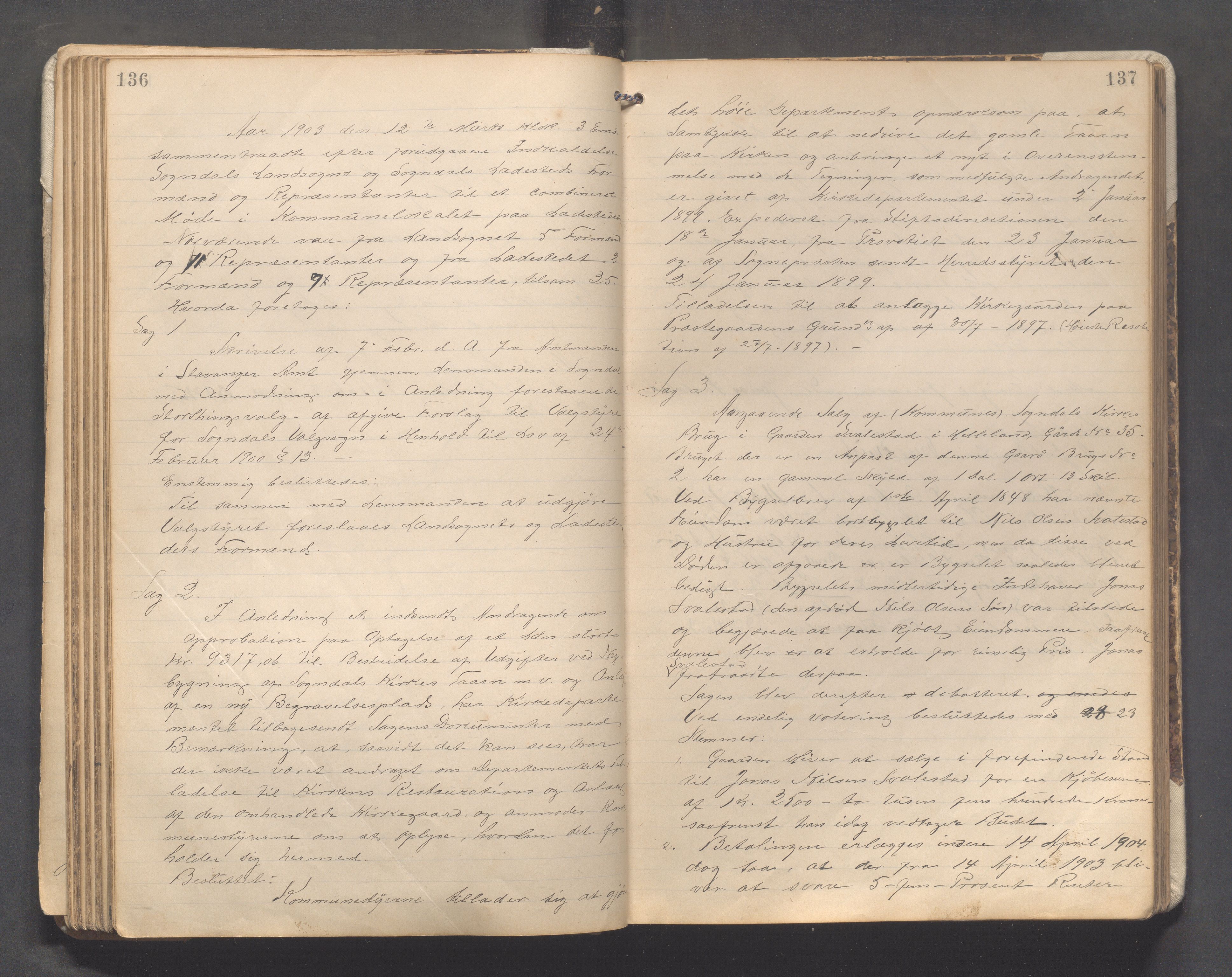 Sokndal kommune - Formannskapet/Sentraladministrasjonen, IKAR/K-101099/A/Aa/L0003: Møtebok, 1899-1913, p. 136-137