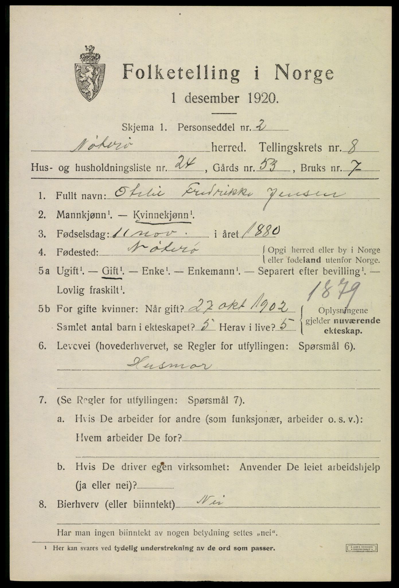 SAKO, 1920 census for Nøtterøy, 1920, p. 10645