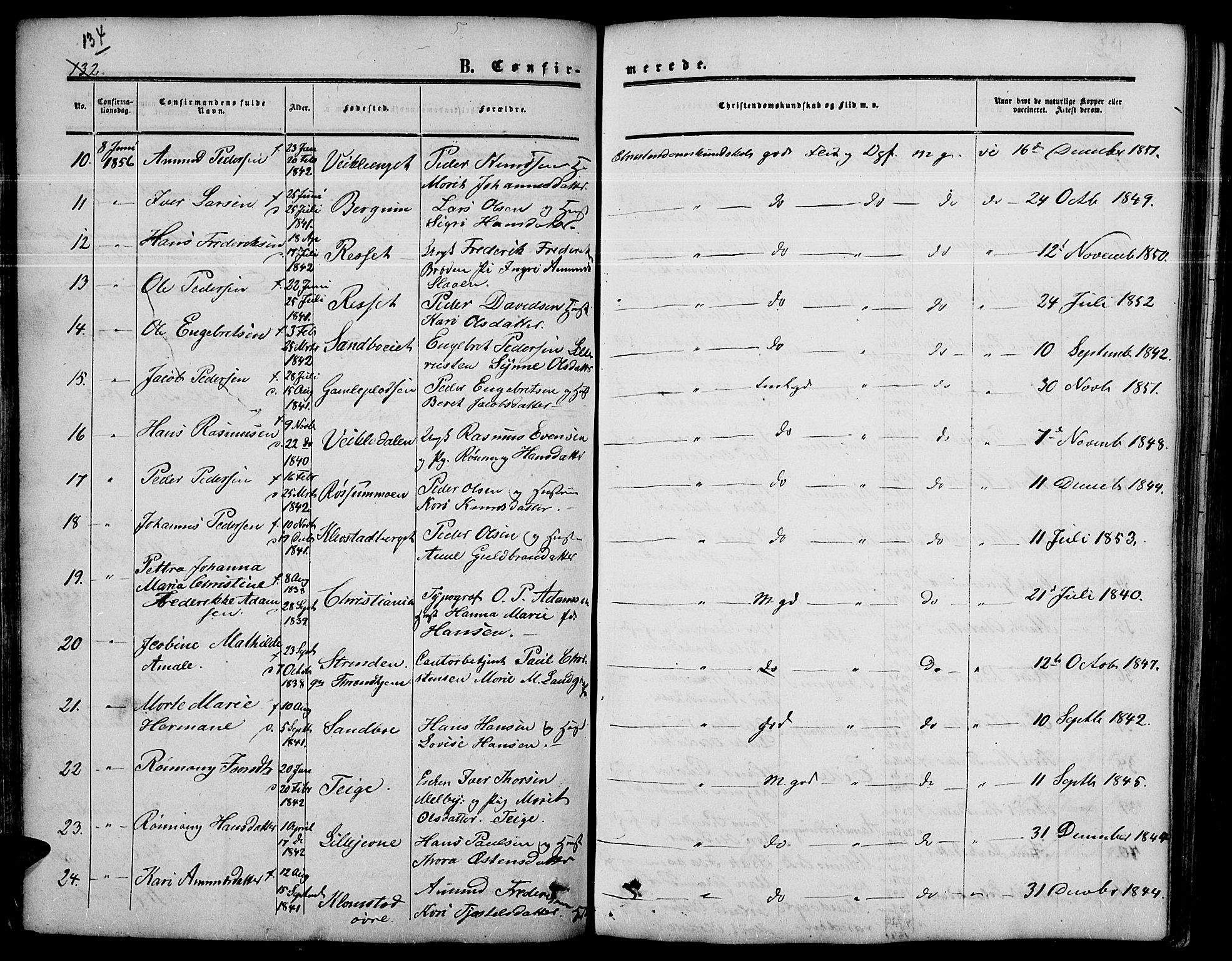 Nord-Fron prestekontor, AV/SAH-PREST-080/H/Ha/Hab/L0003: Parish register (copy) no. 3, 1851-1886, p. 134