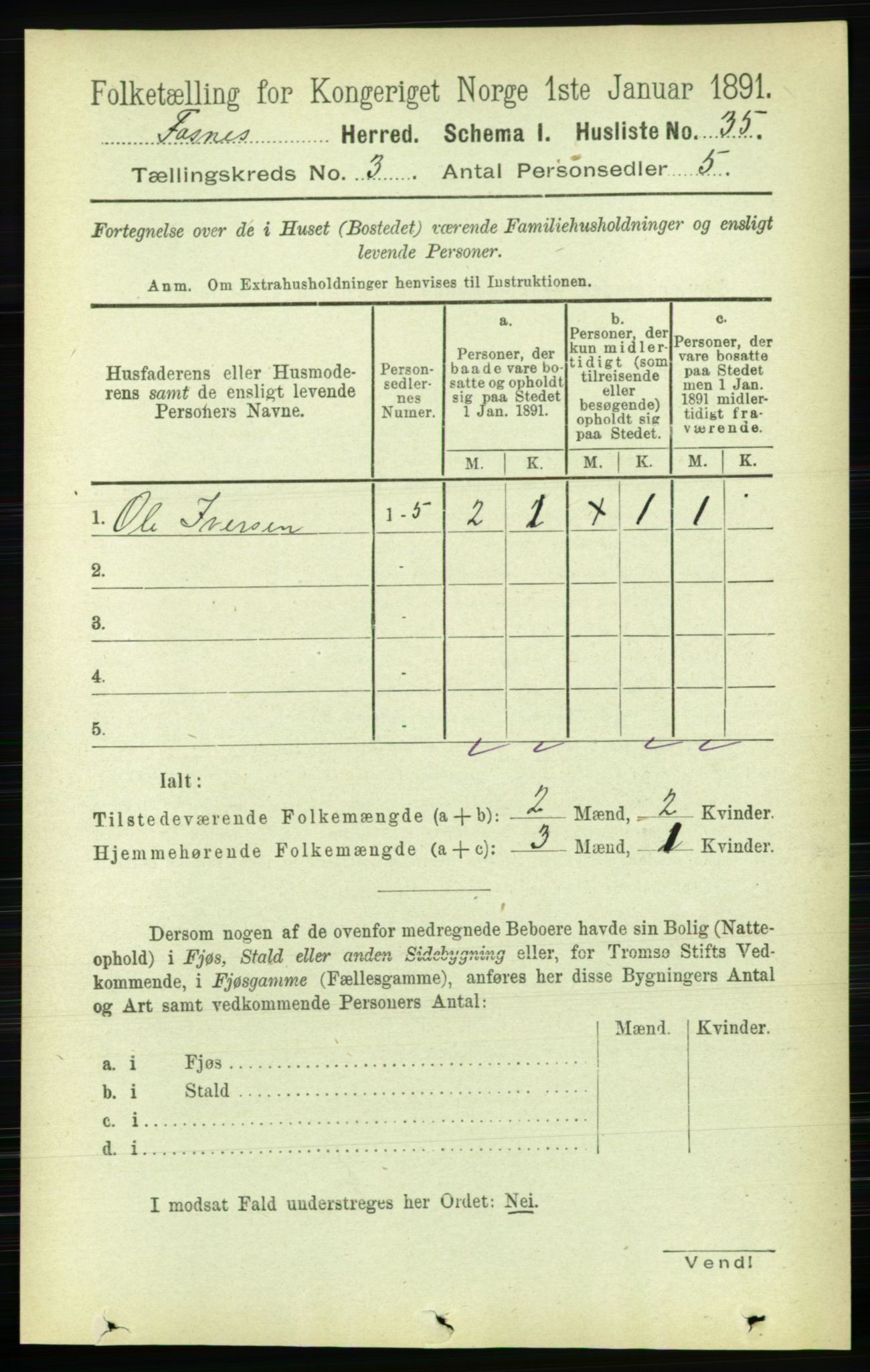 RA, 1891 census for 1748 Fosnes, 1891, p. 640