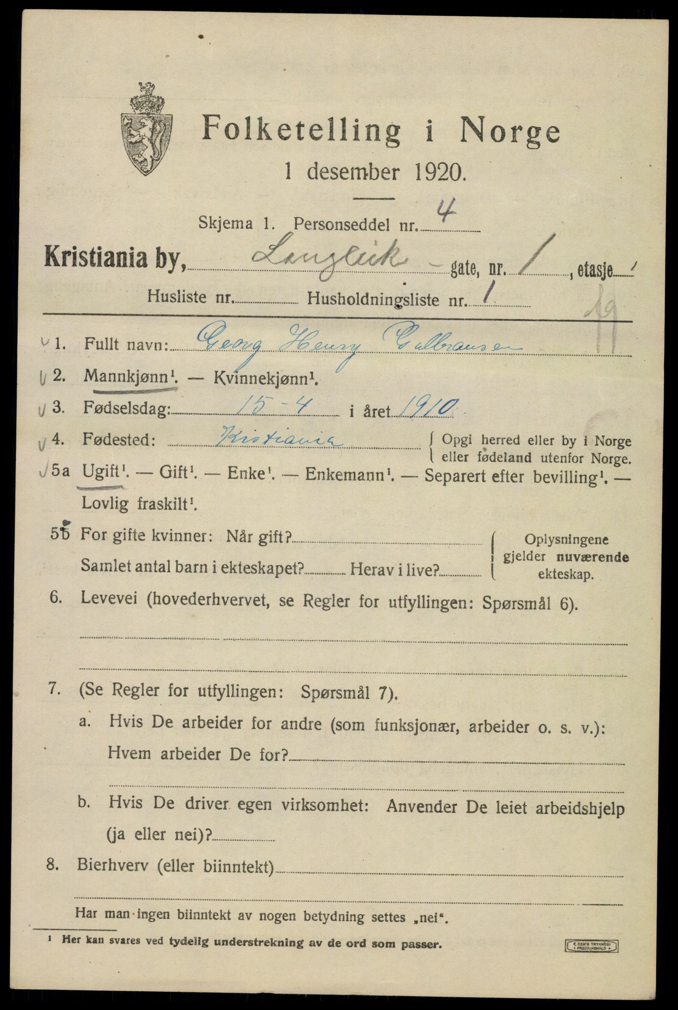 SAO, 1920 census for Kristiania, 1920, p. 361001