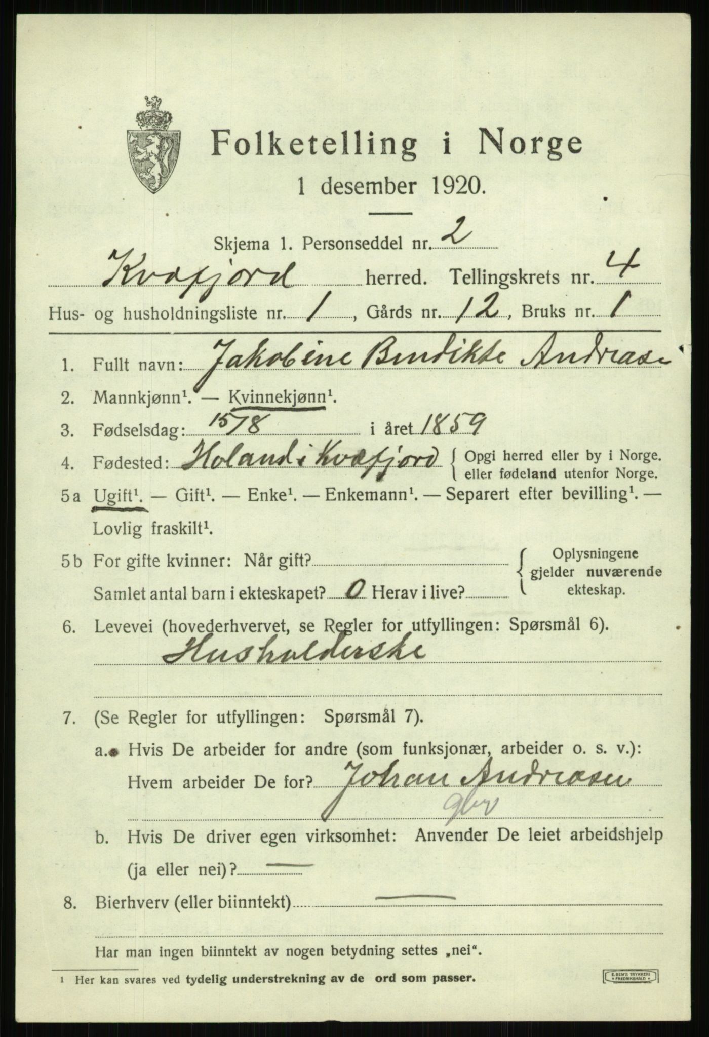 SATØ, 1920 census for Kvæfjord, 1920, p. 2141