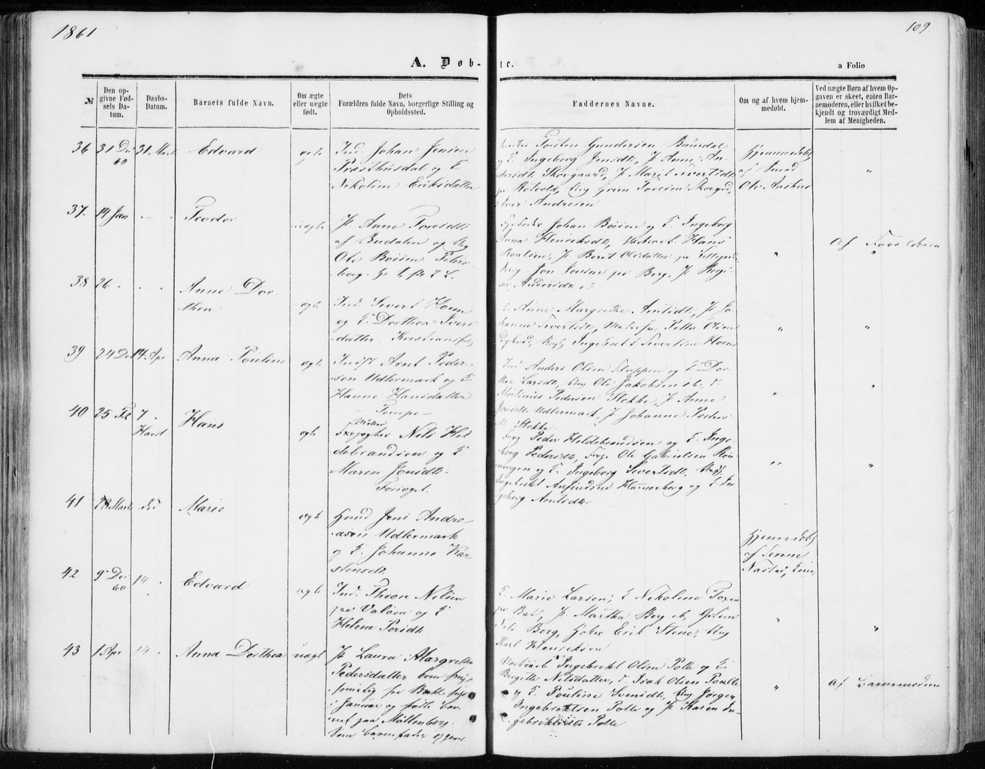 Ministerialprotokoller, klokkerbøker og fødselsregistre - Sør-Trøndelag, AV/SAT-A-1456/606/L0292: Parish register (official) no. 606A07, 1856-1865, p. 109