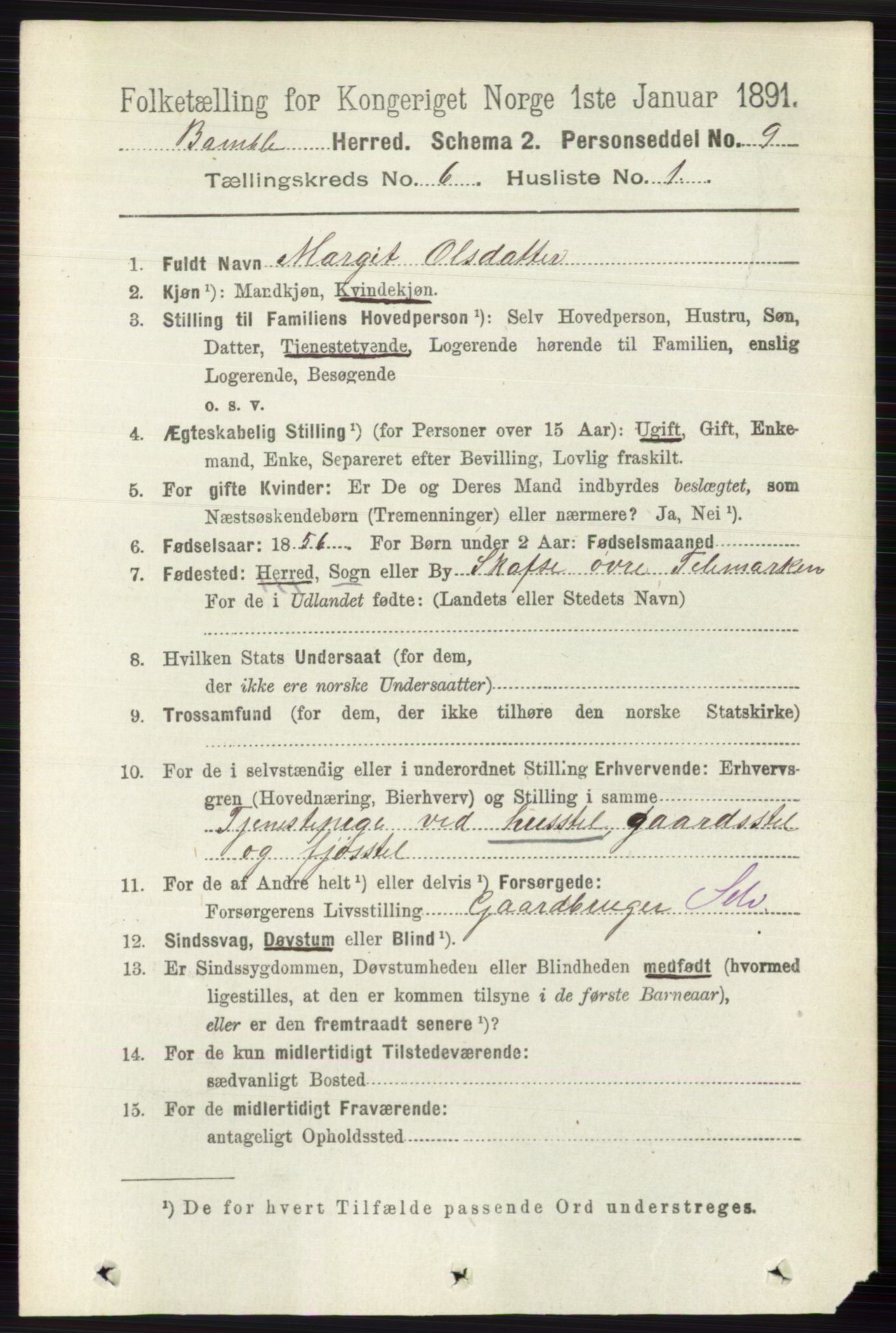 RA, 1891 census for 0814 Bamble, 1891, p. 2702