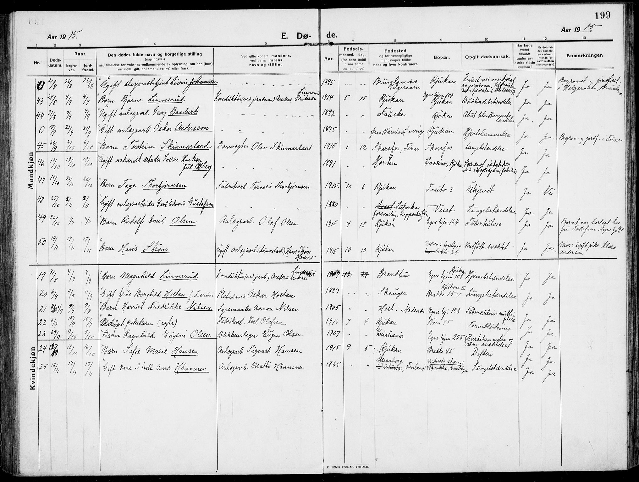 Rjukan kirkebøker, AV/SAKO-A-294/F/Fa/L0002: Parish register (official) no. 2, 1912-1917, p. 199