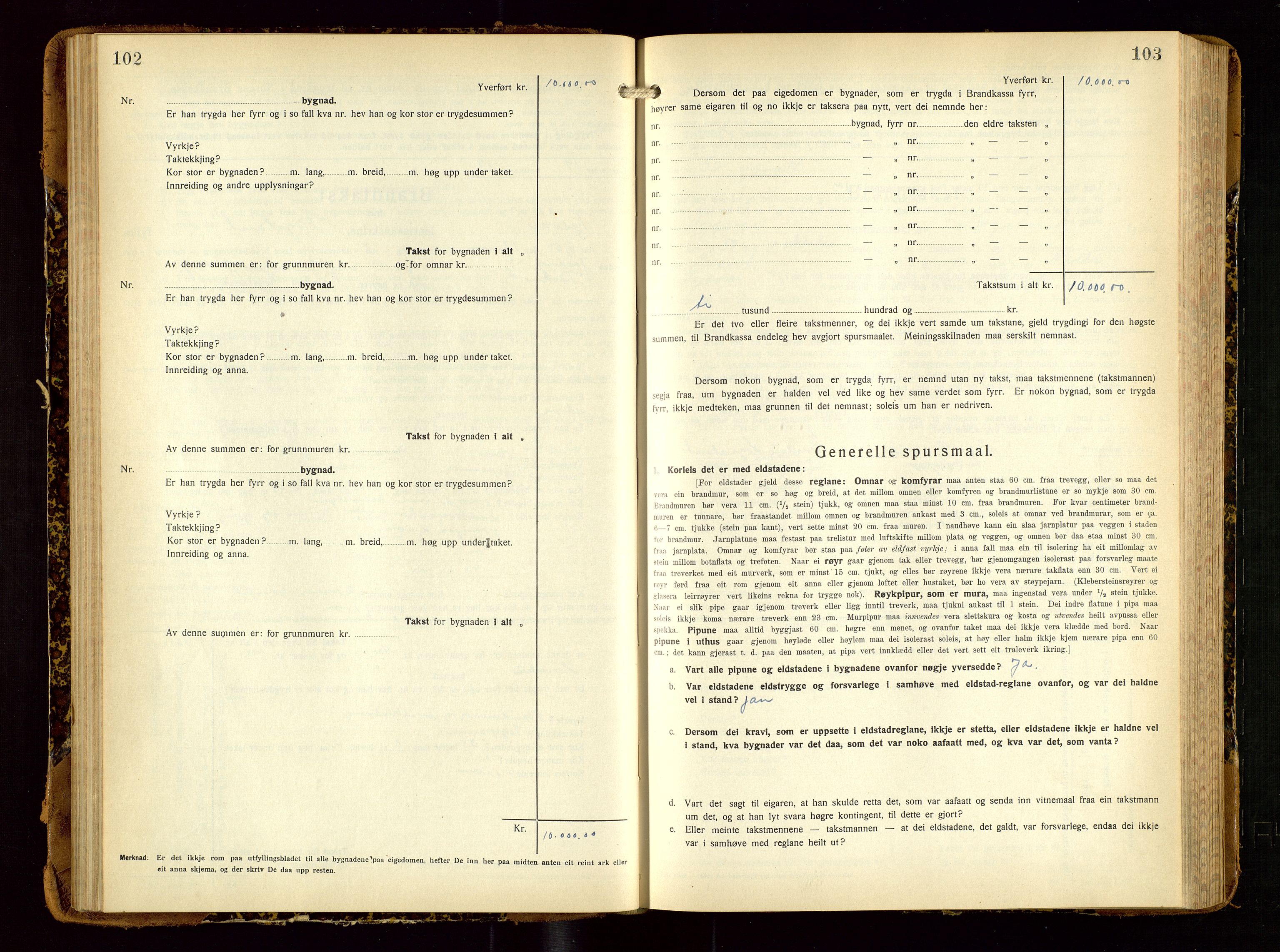 Tysvær lensmannskontor, AV/SAST-A-100192/Gob/L0003: "Brandtakstbok for Tysvær lensmannskrins", 1932-1955, p. 102-103