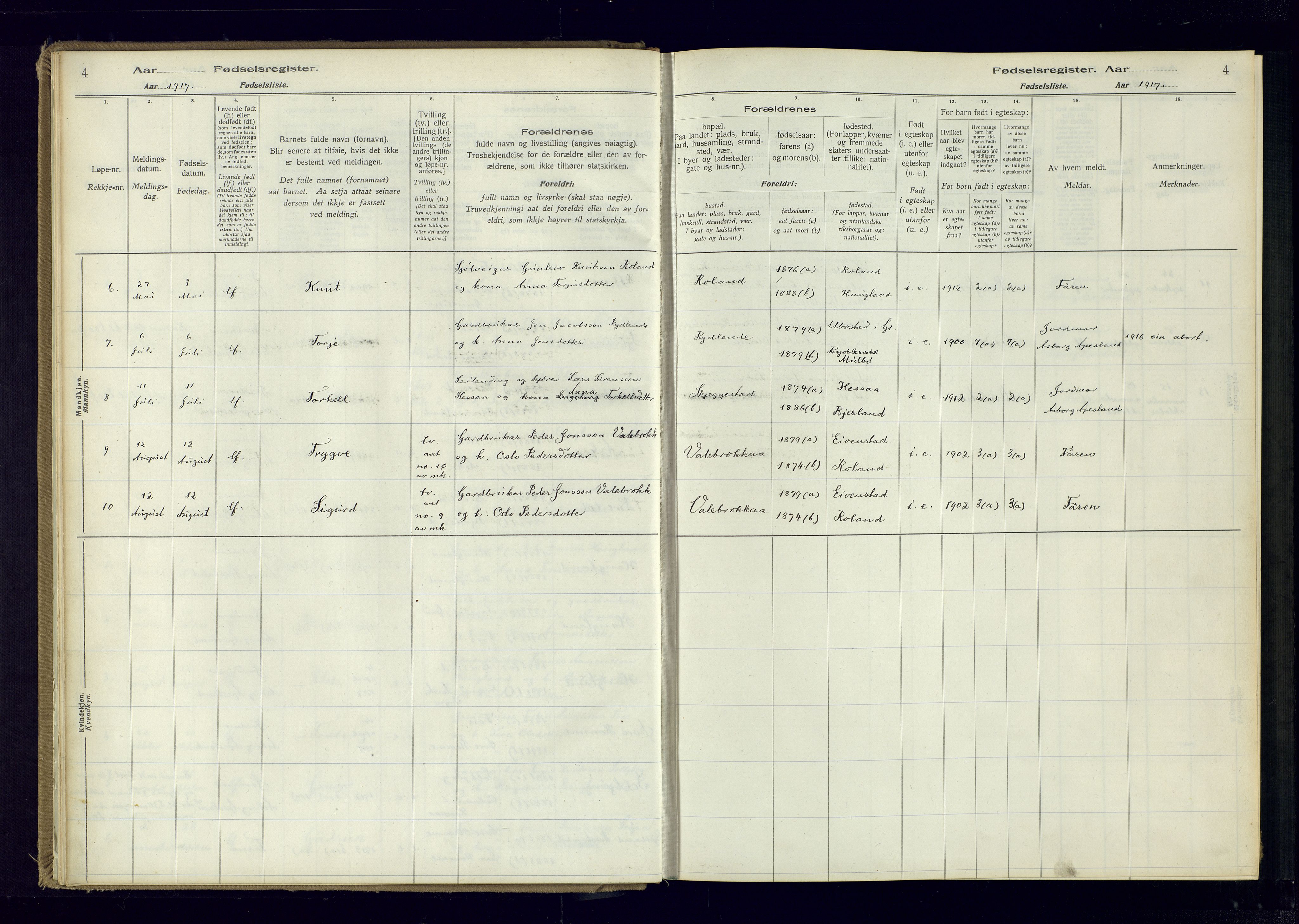 Bjelland sokneprestkontor, SAK/1111-0005/J/Ja/L0001: Birth register no. II.4.2, 1916-1982, p. 4