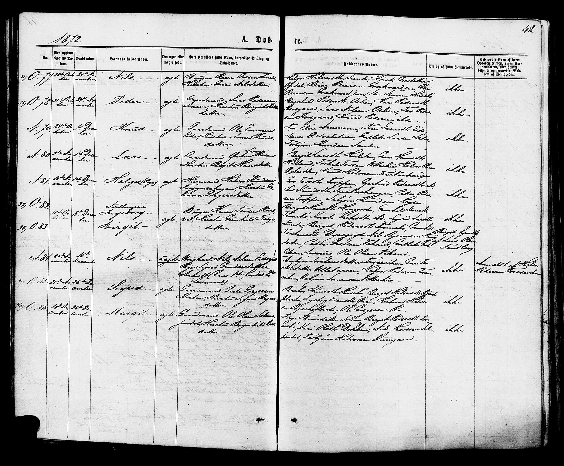 Nore kirkebøker, SAKO/A-238/F/Fa/L0004: Parish register (official) no. I 4, 1867-1877, p. 42