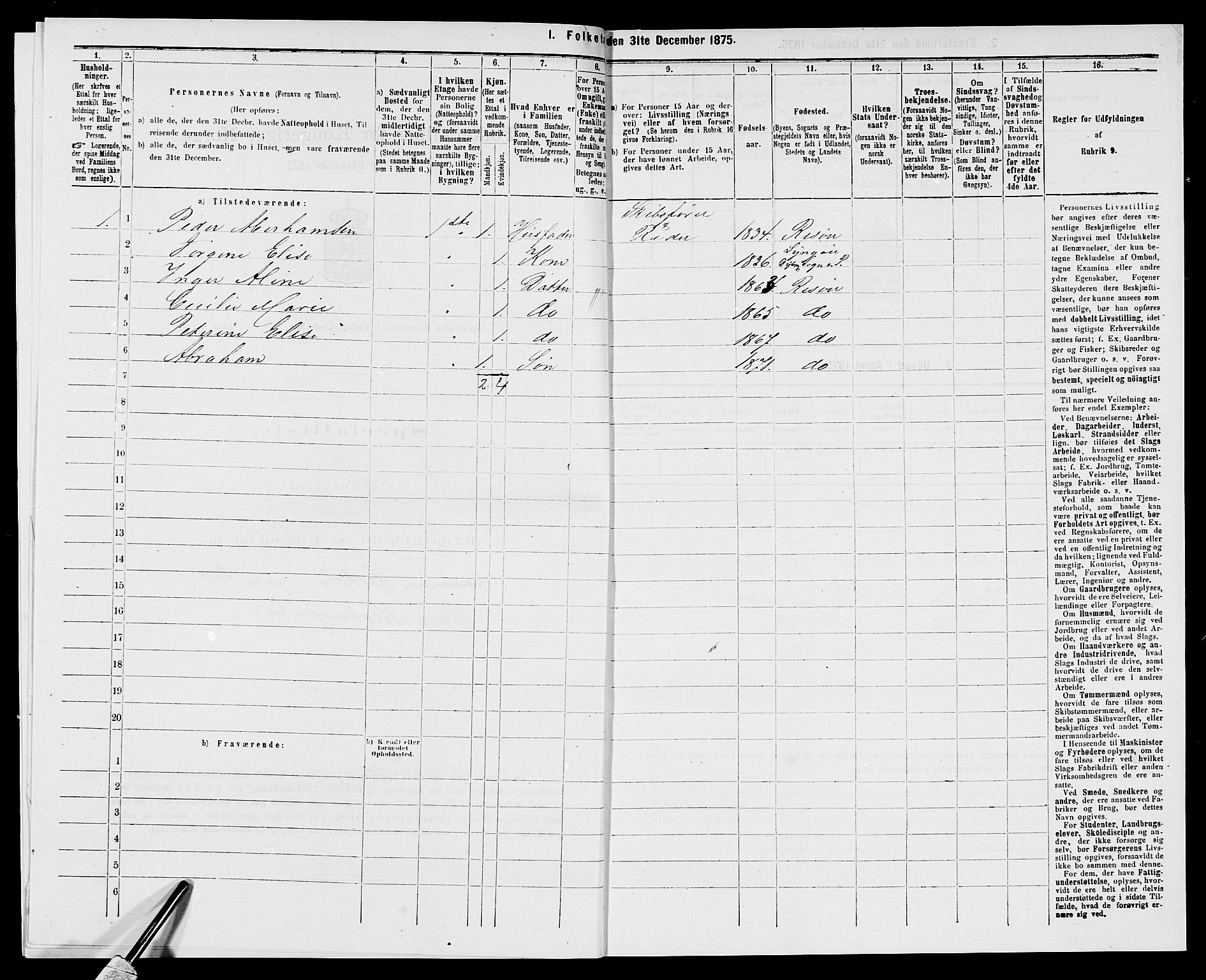 SAK, 1875 census for 0901B Risør/Risør, 1875, p. 518