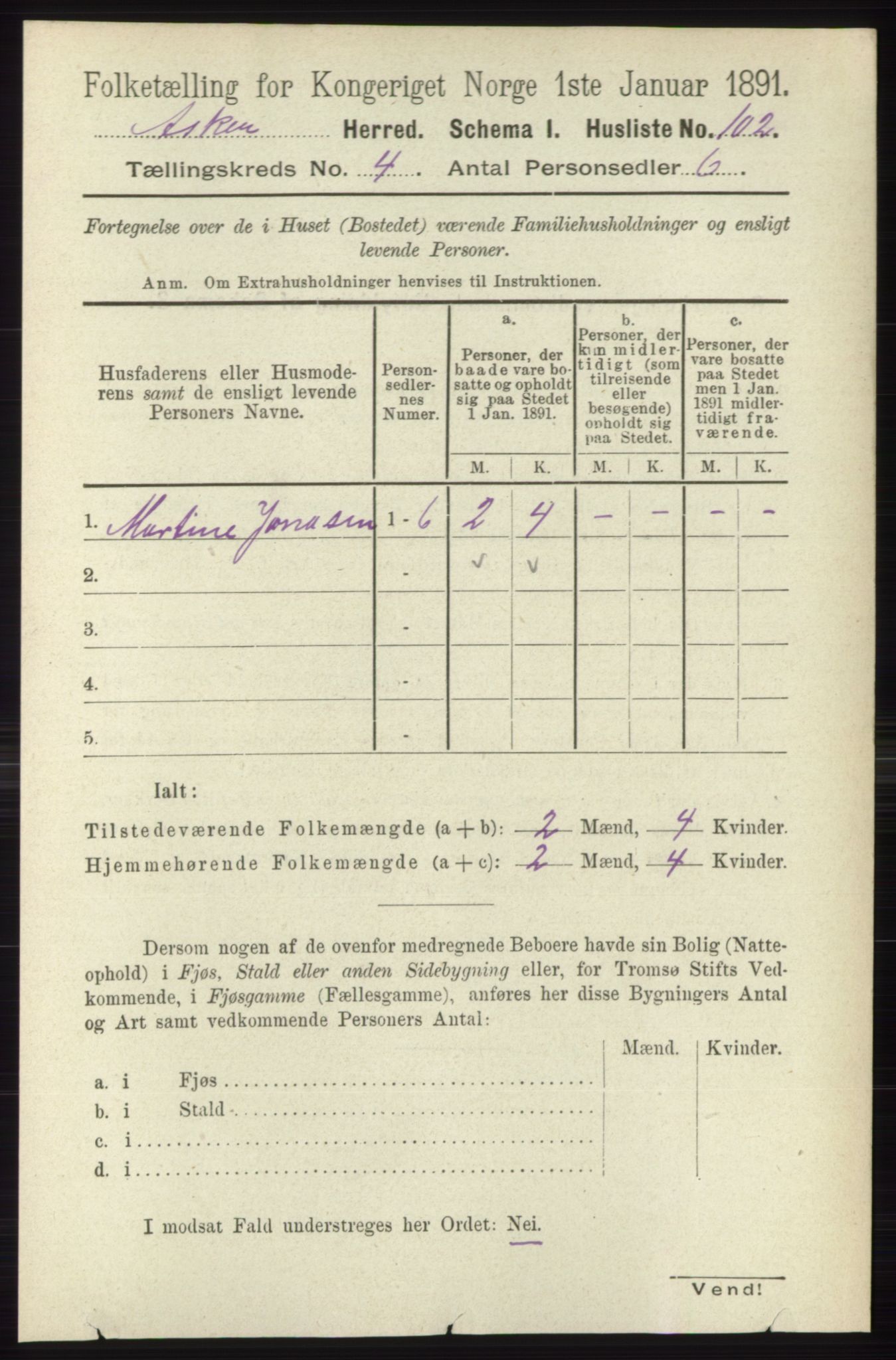 RA, 1891 census for 0220 Asker, 1891, p. 2938