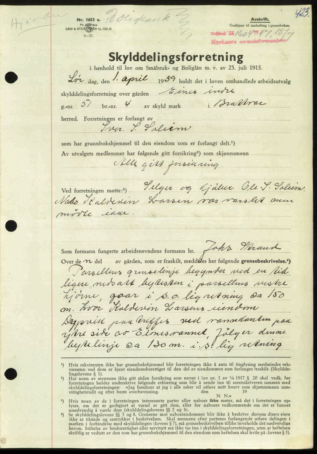 Nordmøre sorenskriveri, AV/SAT-A-4132/1/2/2Ca: Mortgage book no. A105, 1947-1947, Diary no: : 1604/1947