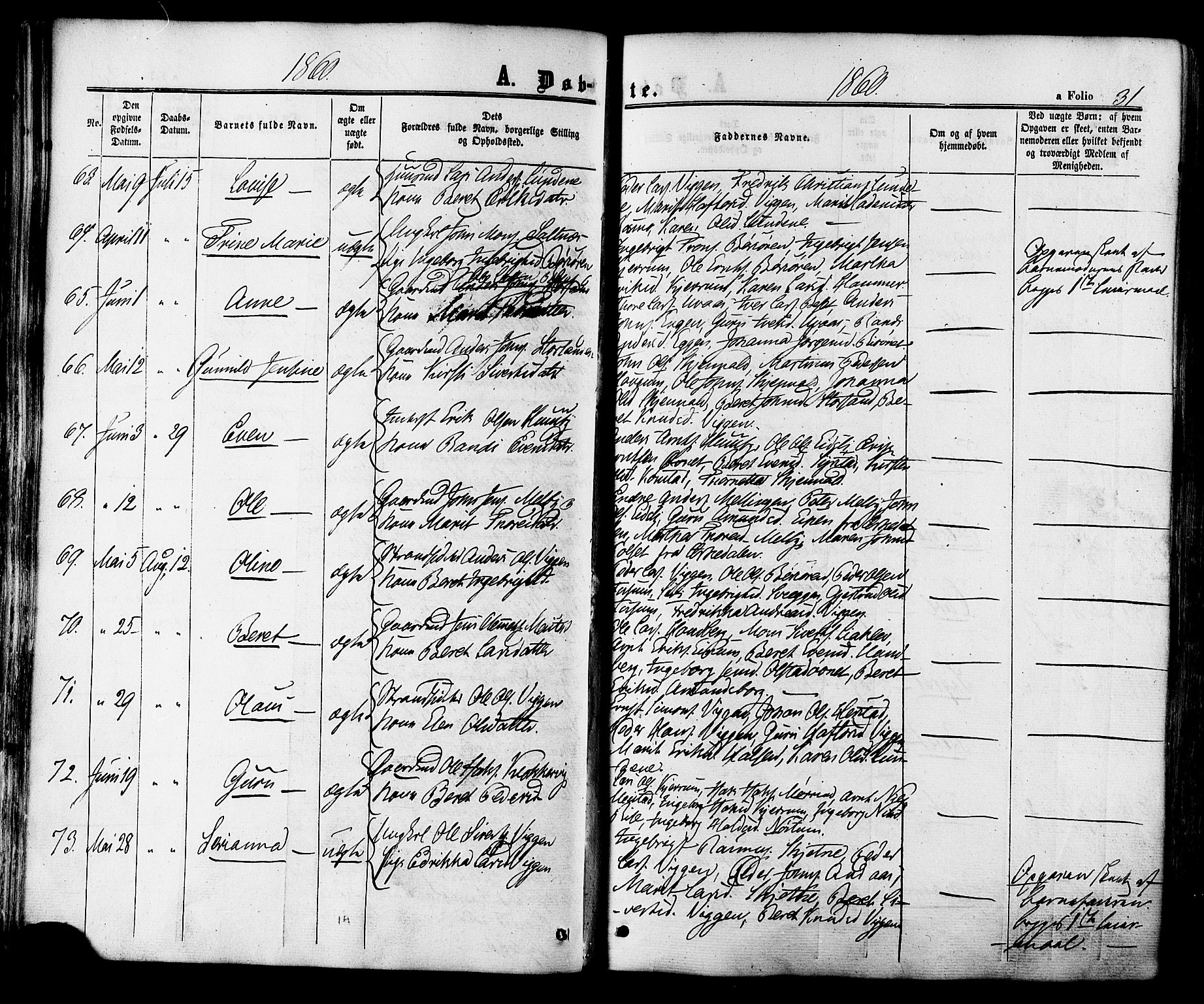 Ministerialprotokoller, klokkerbøker og fødselsregistre - Sør-Trøndelag, SAT/A-1456/665/L0772: Parish register (official) no. 665A07, 1856-1878, p. 31