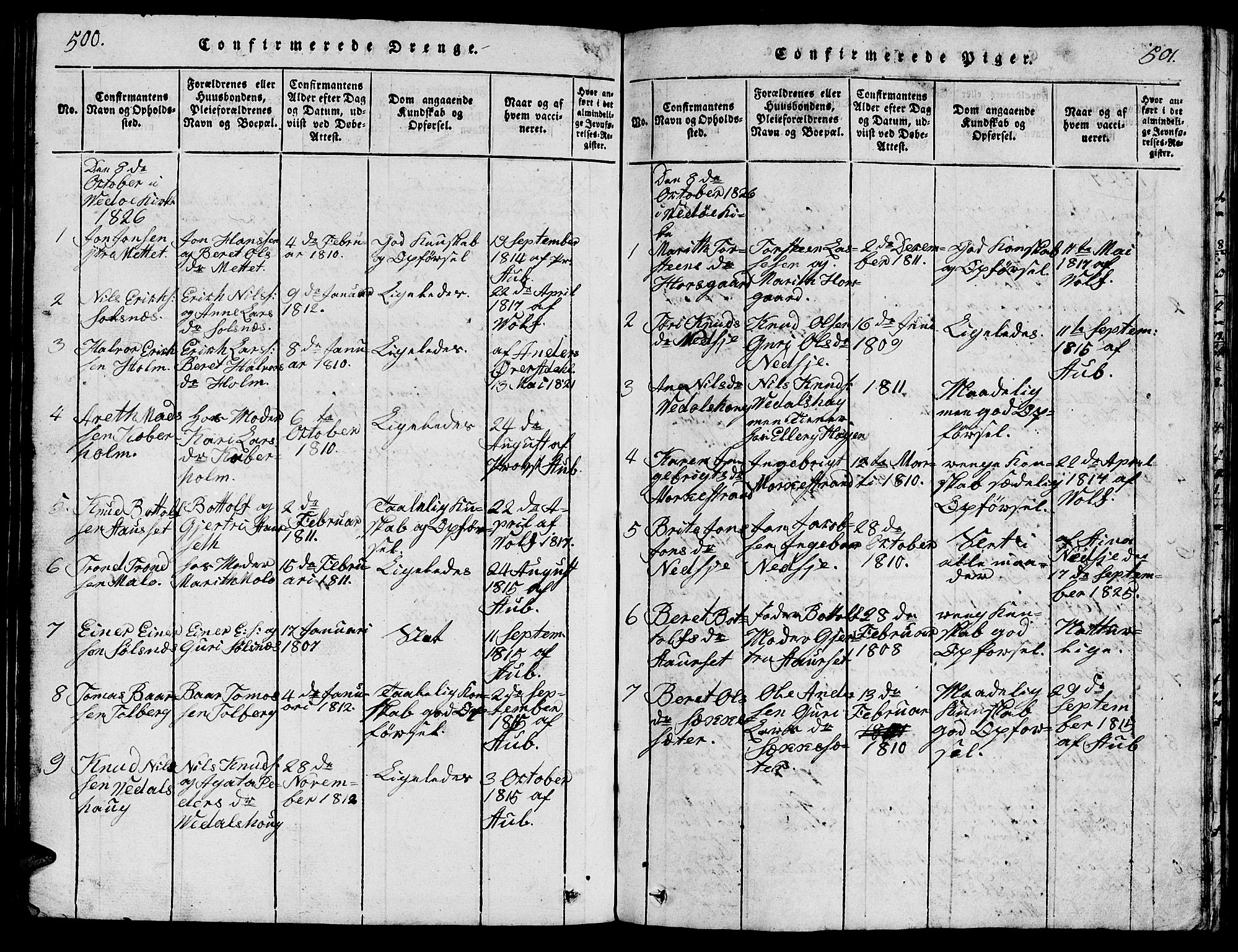 Ministerialprotokoller, klokkerbøker og fødselsregistre - Møre og Romsdal, AV/SAT-A-1454/547/L0610: Parish register (copy) no. 547C01, 1818-1839, p. 500-501