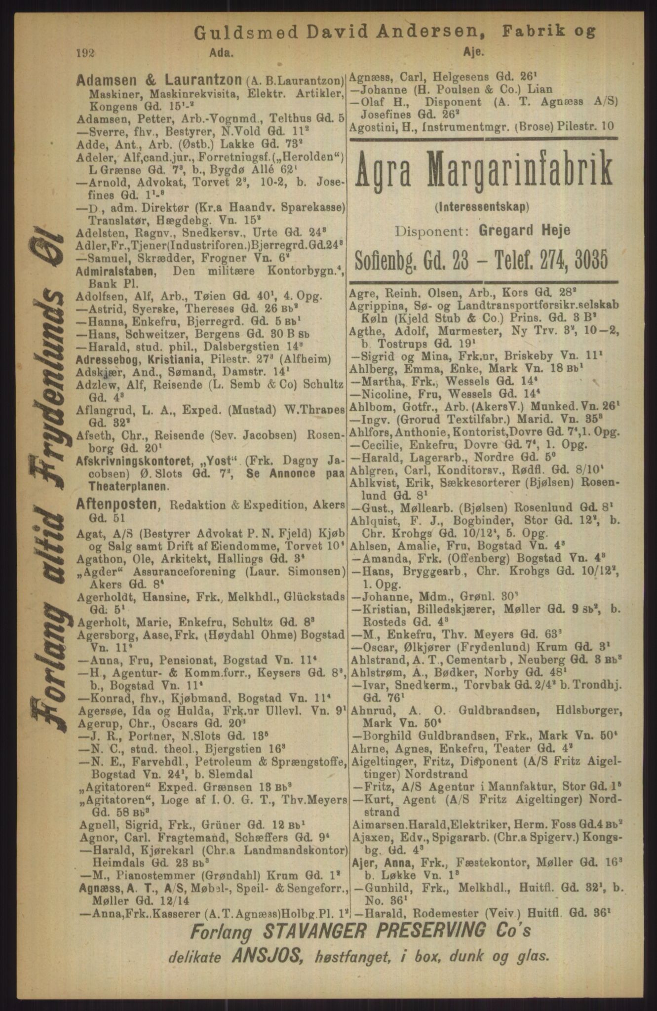 Kristiania/Oslo adressebok, PUBL/-, 1911, p. 192